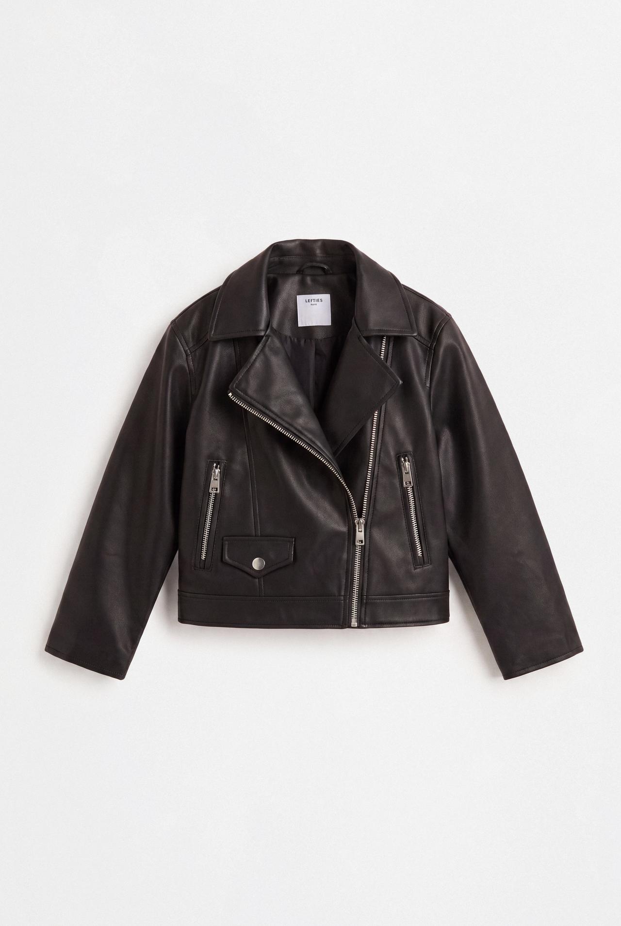 Leather effect biker jacket — BLACK