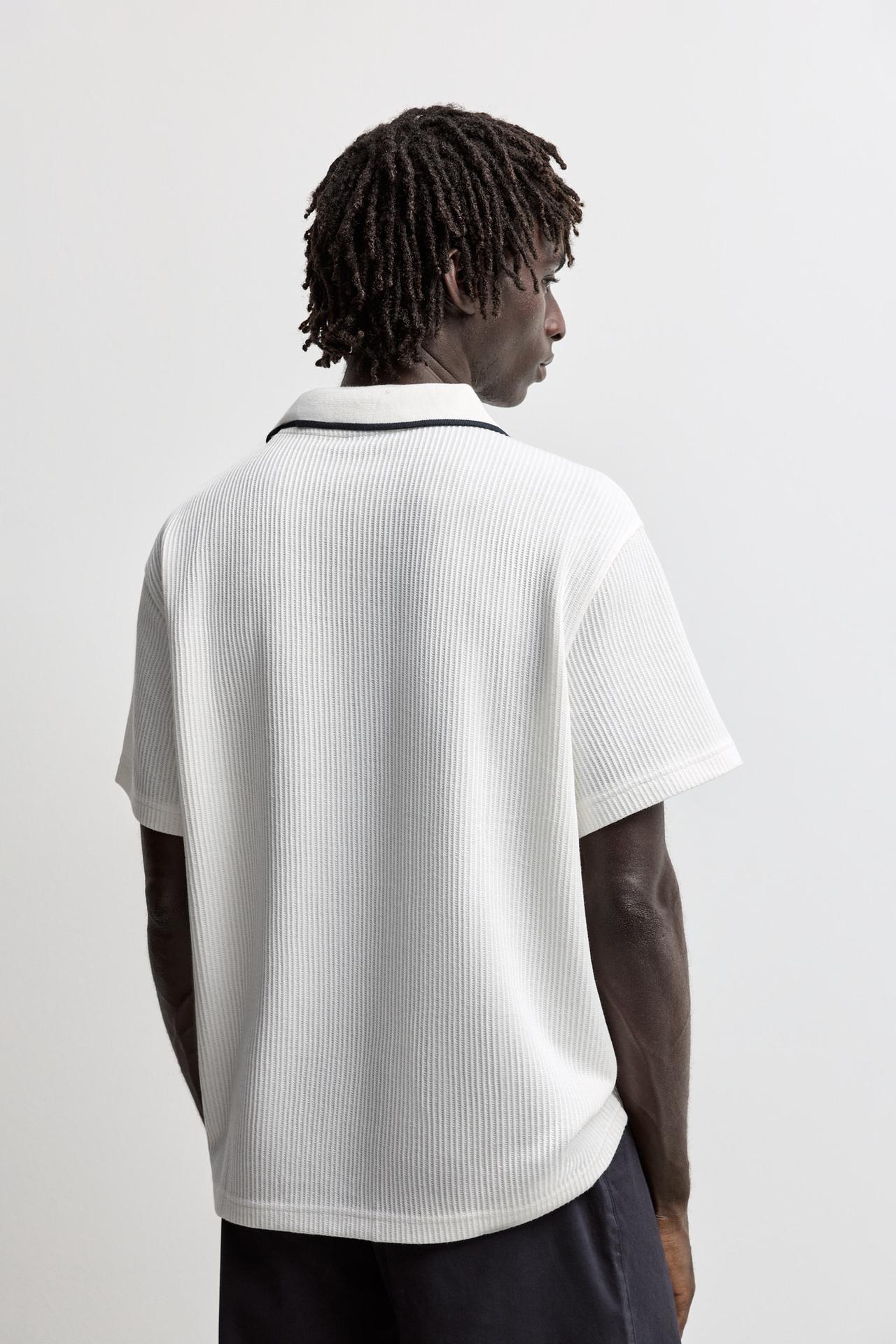 Contrast rib polo shirt — OFF WHITE