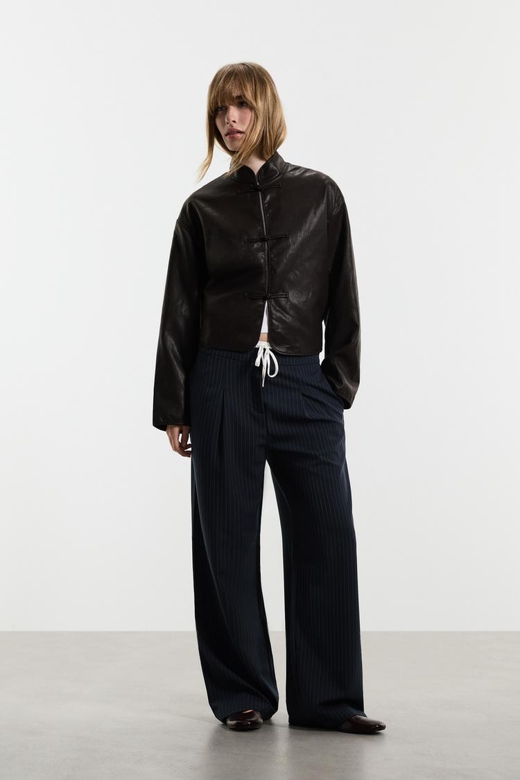 Striped contrast waistband trousers — NAVY