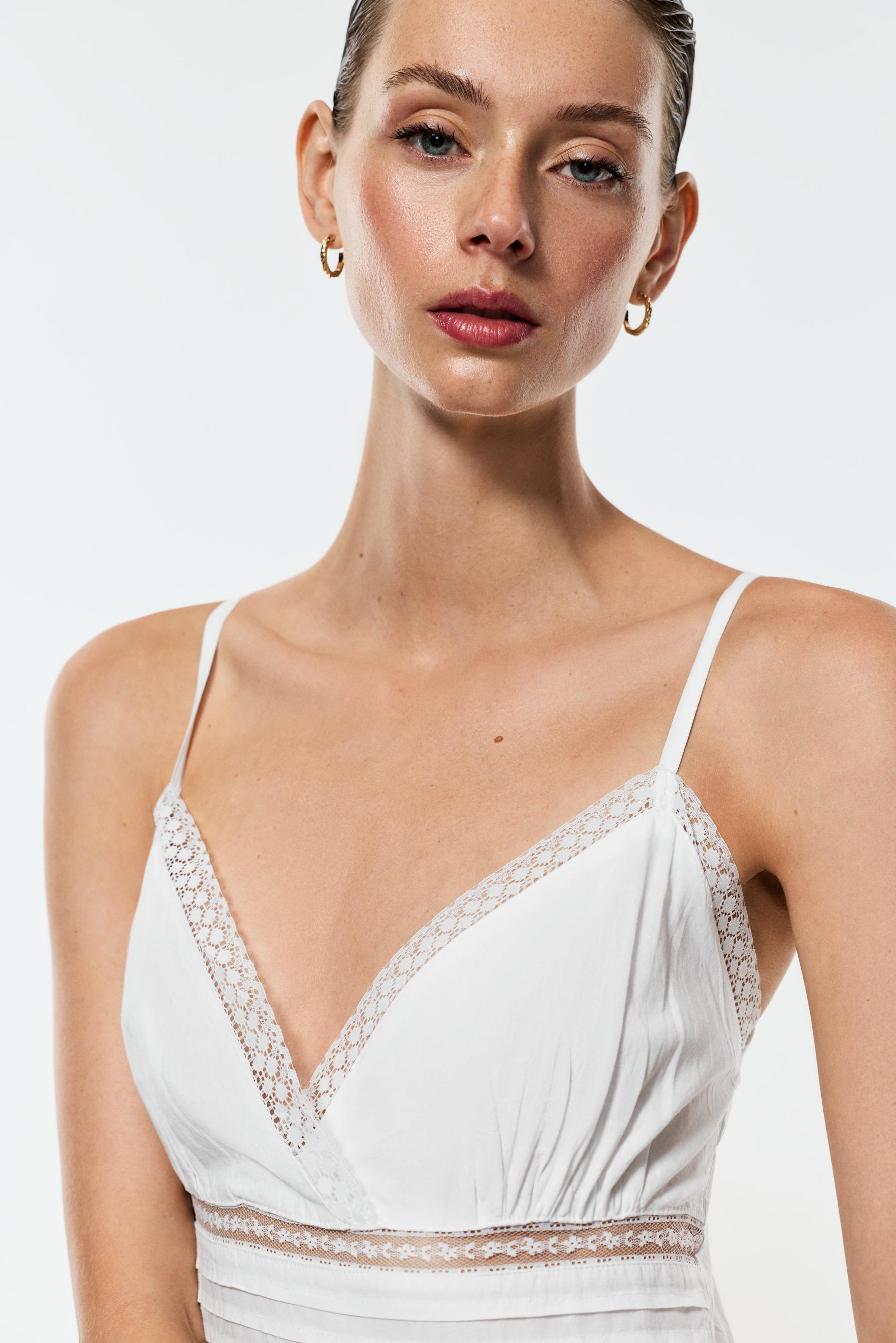 Midi dress with lace trim — WHITE