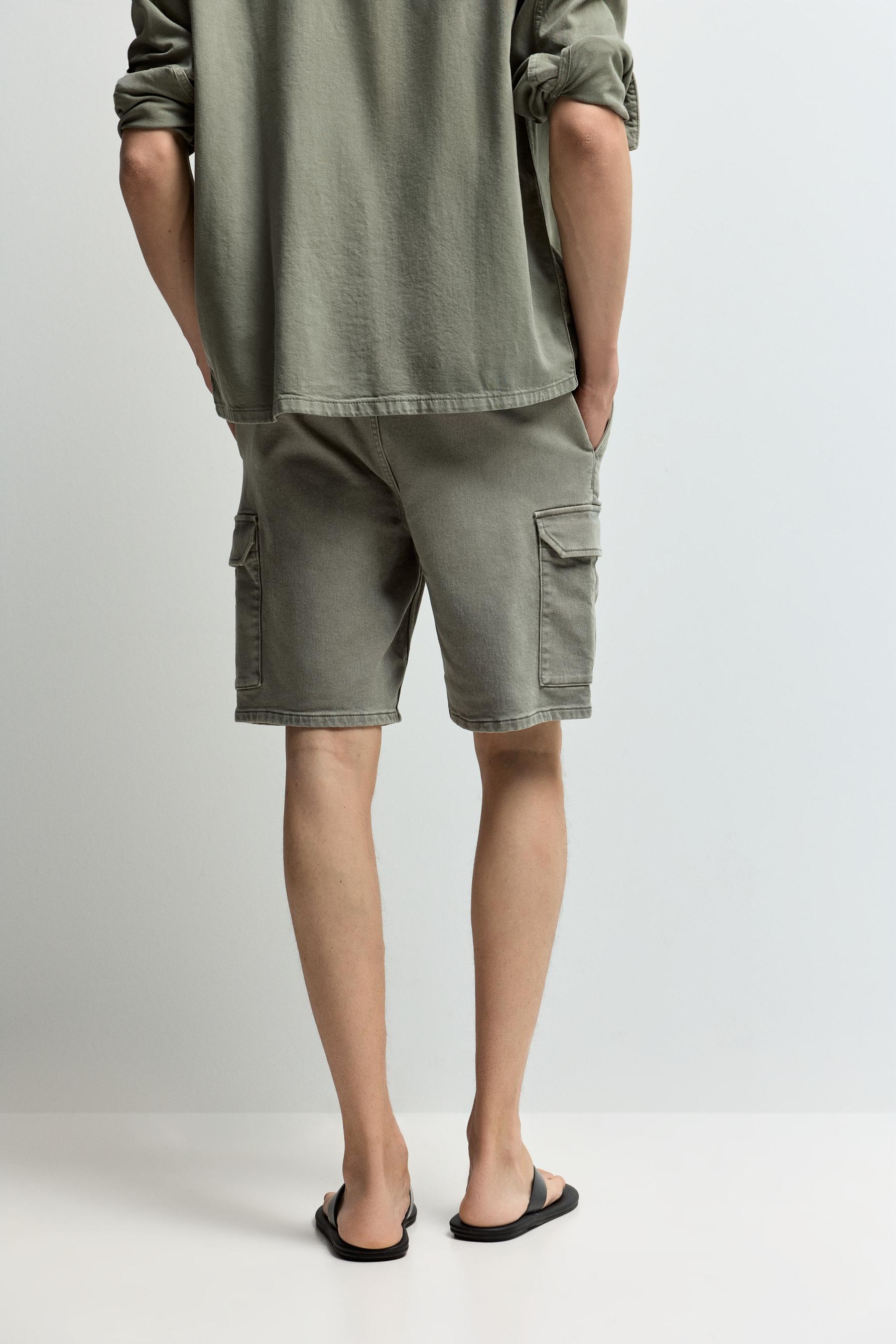 Denim cargo jogger Bermuda shorts — DARK GREEN