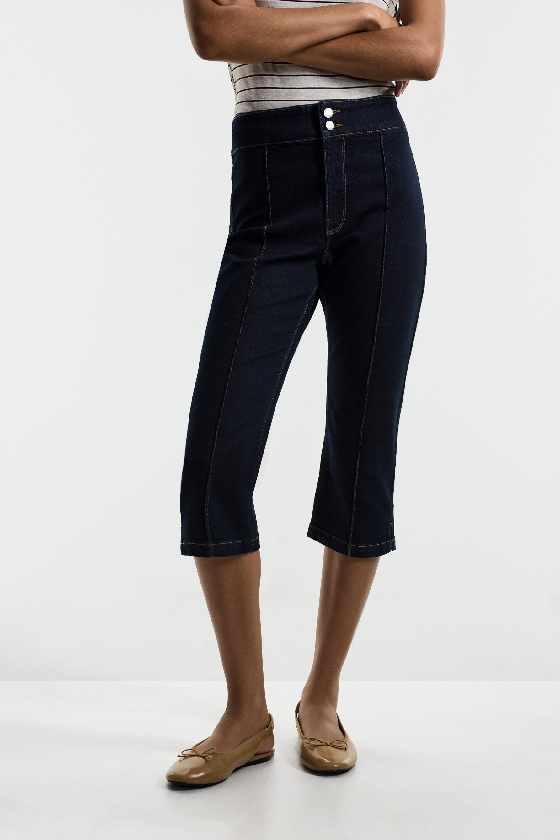Contrast stitch capri jeans — NAVY