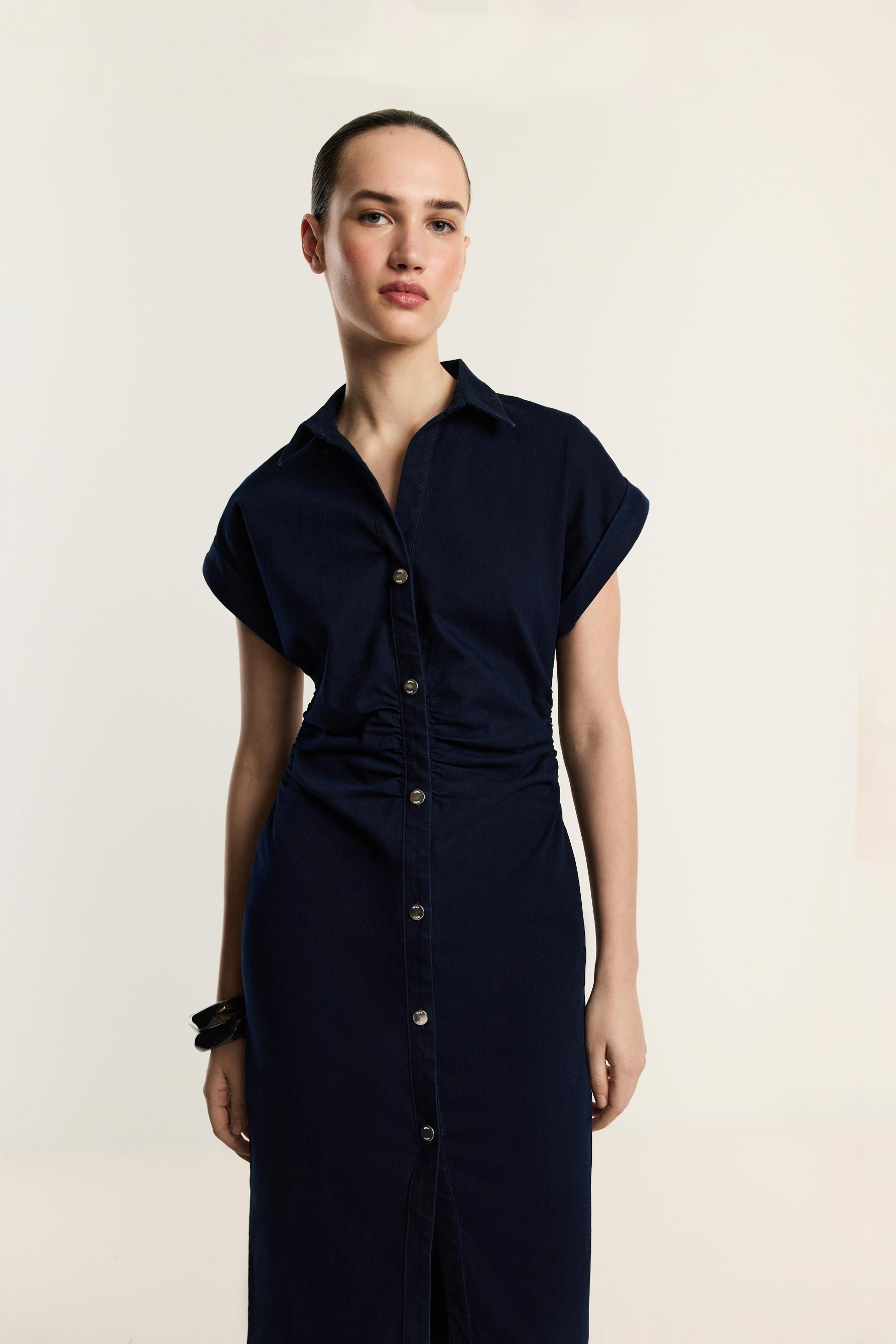 Denim midi button dress — BLUE