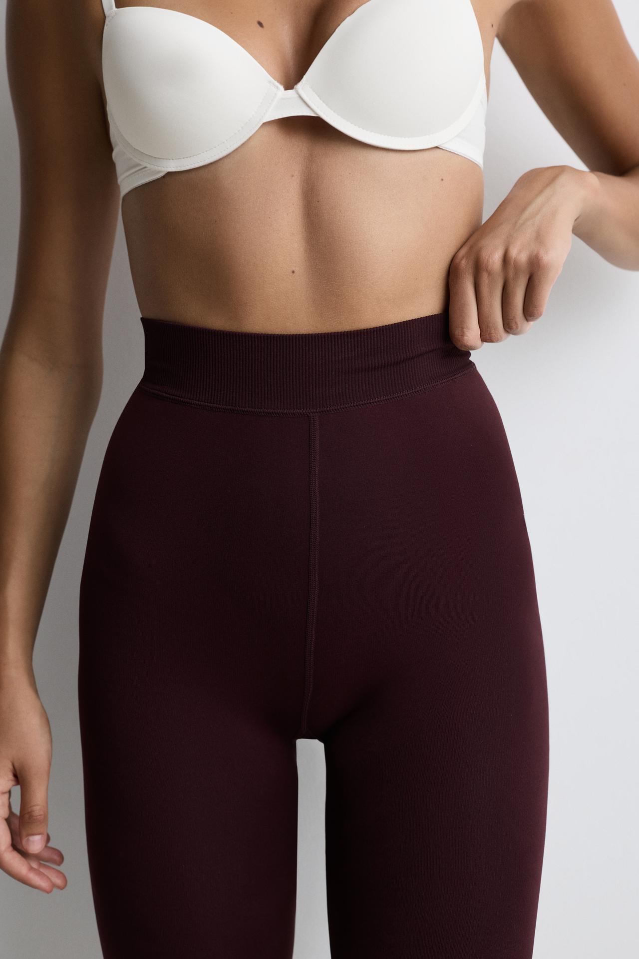 Leather effect fleece tights 200 den — BURGUNDY