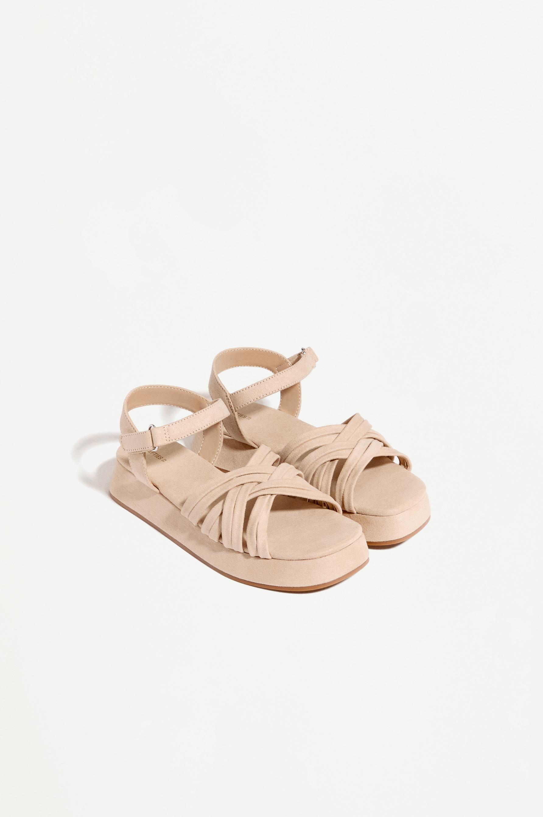 FAUX SUEDE PLATFORM SANDAL — BROWN