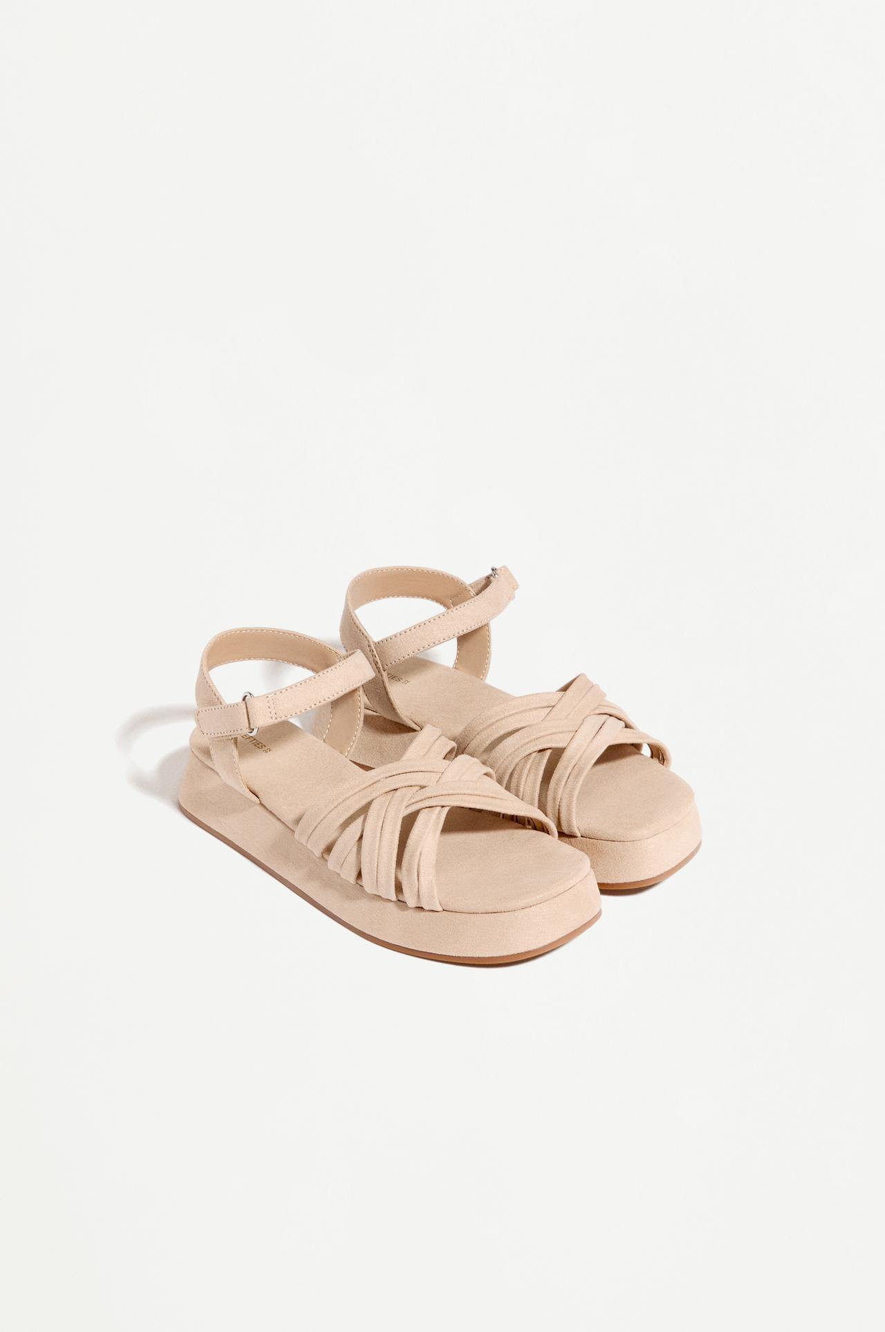 FAUX SUEDE PLATFORM SANDAL — BROWN