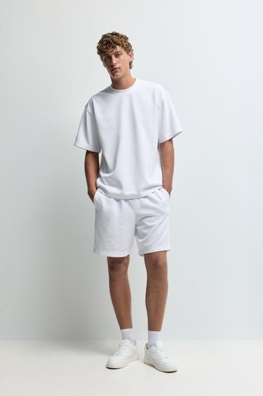 Textured tracksuit Bermuda shorts — WHITE 1