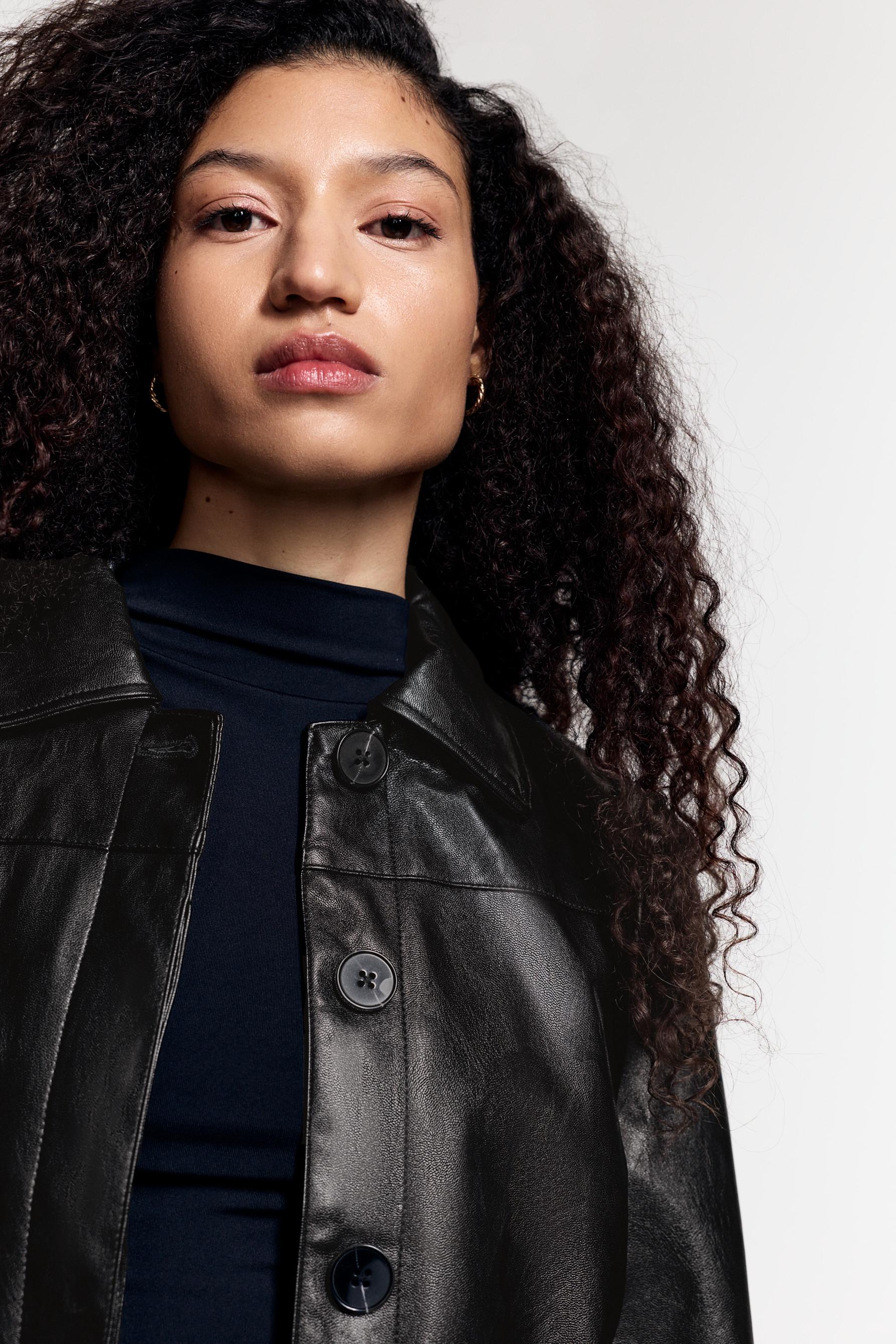 Leather effect pocket jacket — BLACK