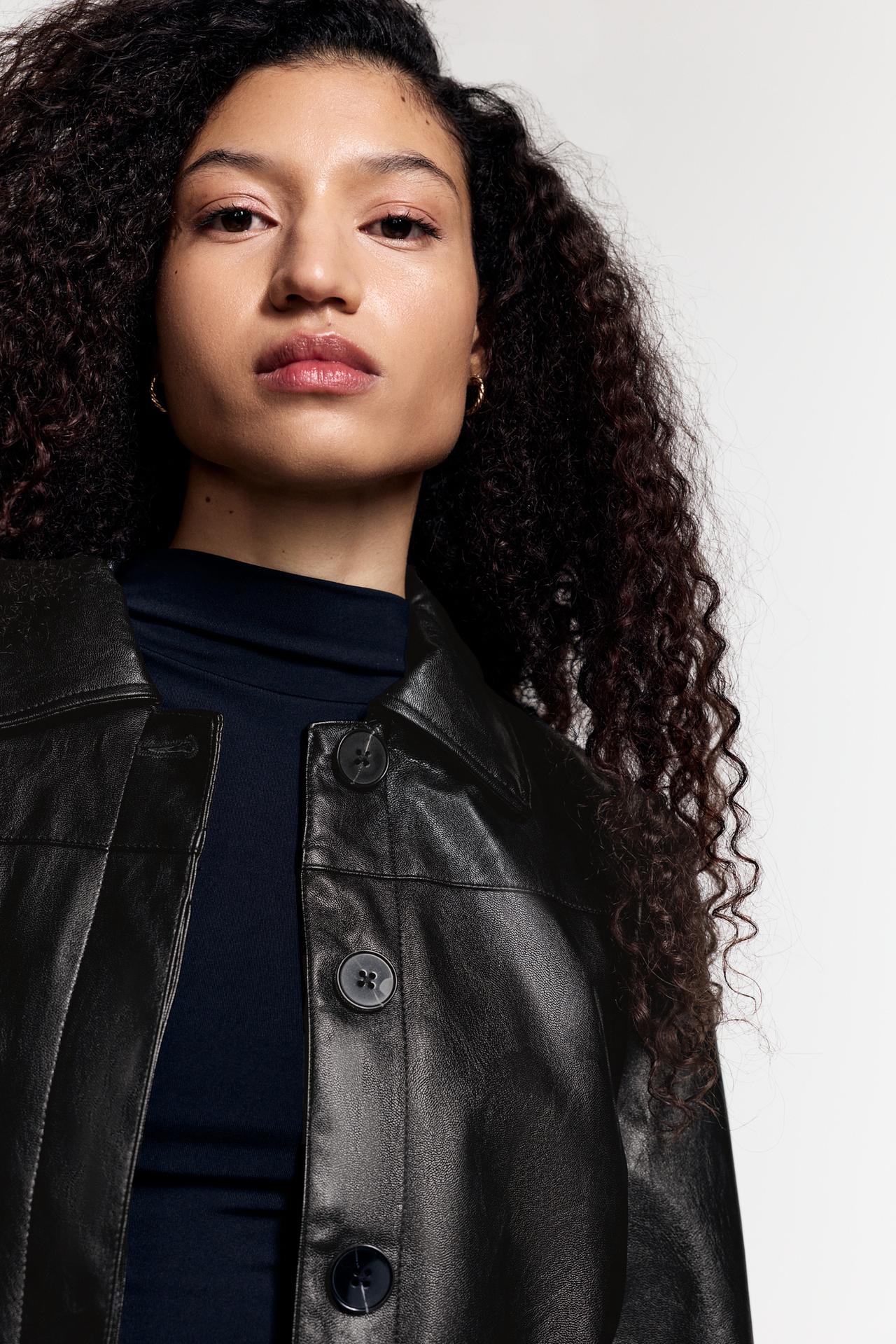 Leather effect pocket jacket — BLACK