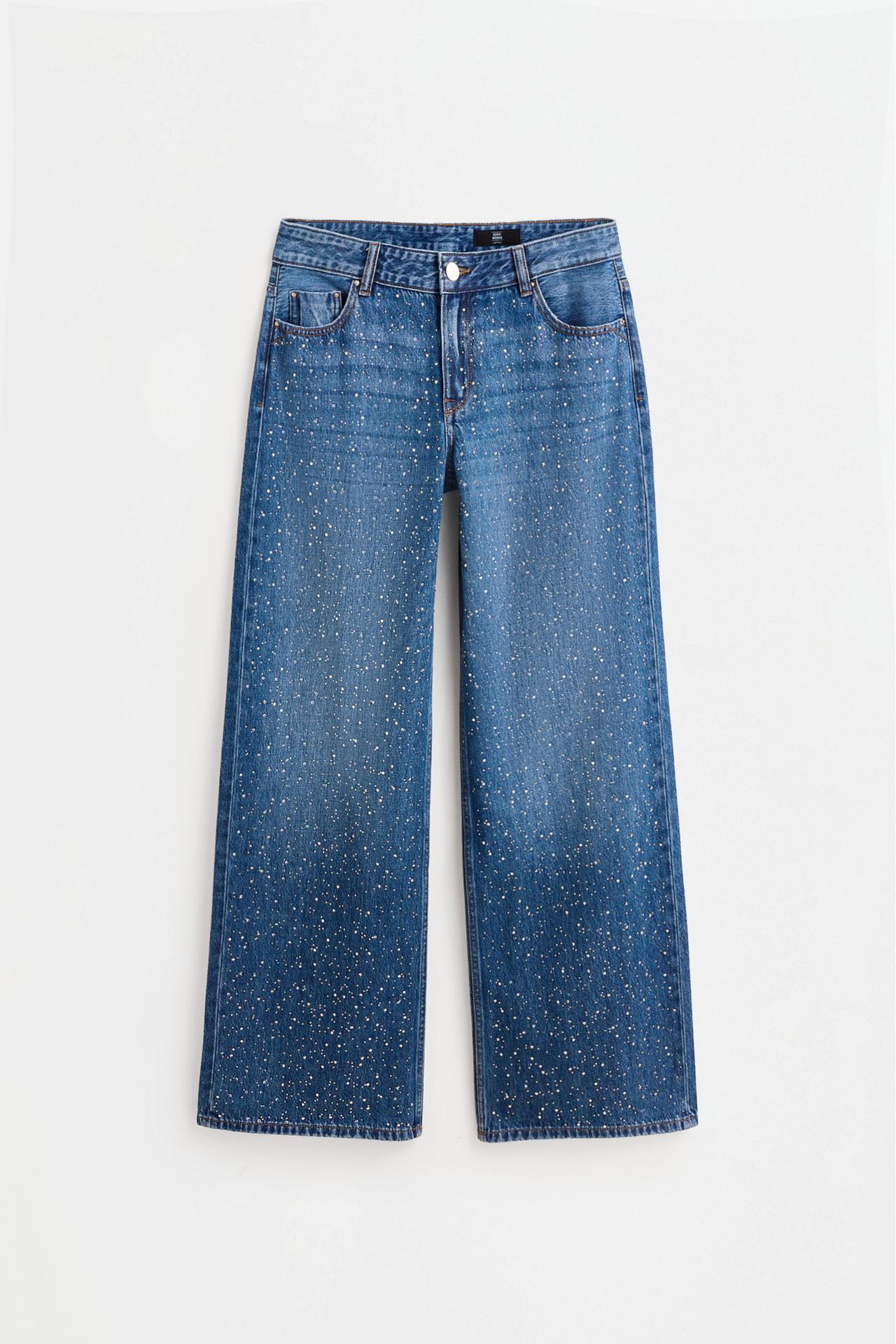 Wide-leg rhinestone jeans — FADED INDIGO