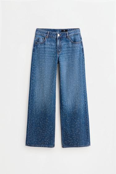 Wide-leg rhinestone jeans — FADED INDIGO 6