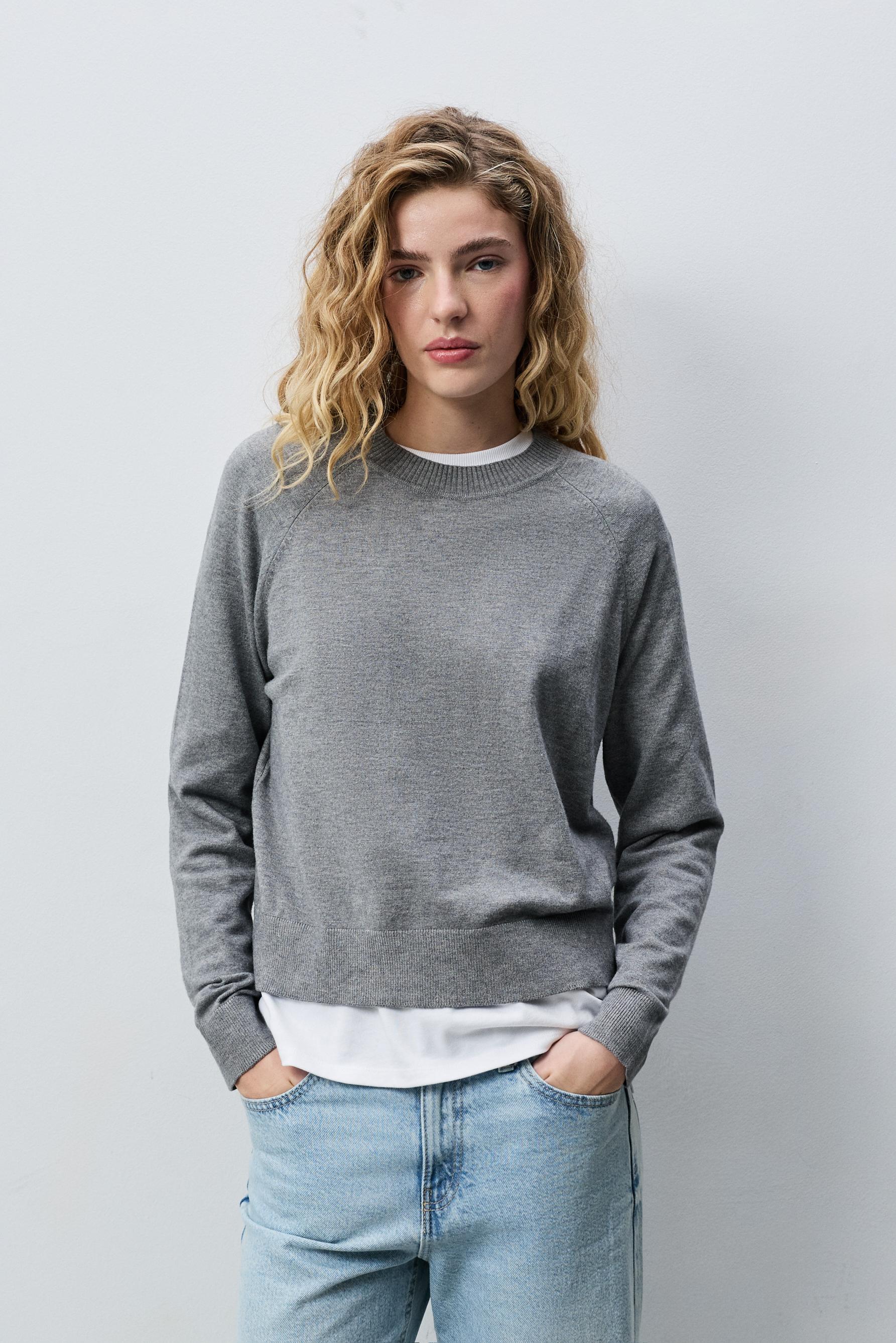 Round neck sweater — GREY MARL