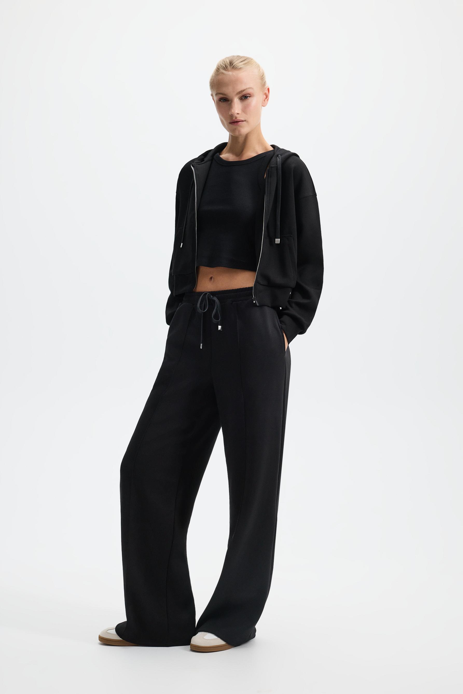 Wide-leg tracksuit trousers with front seam — BLACK