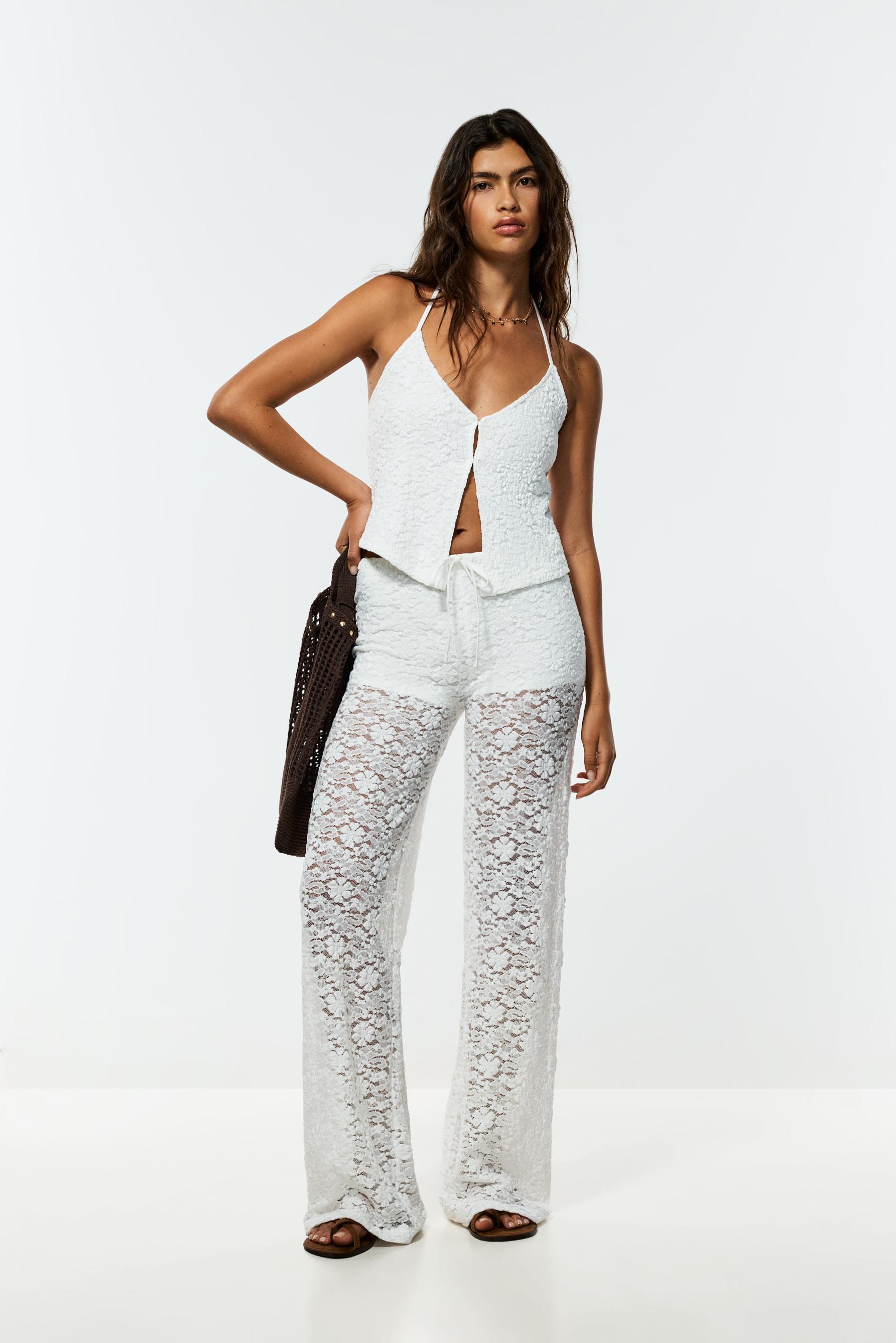 Wide-leg lace trousers — OFF WHITE