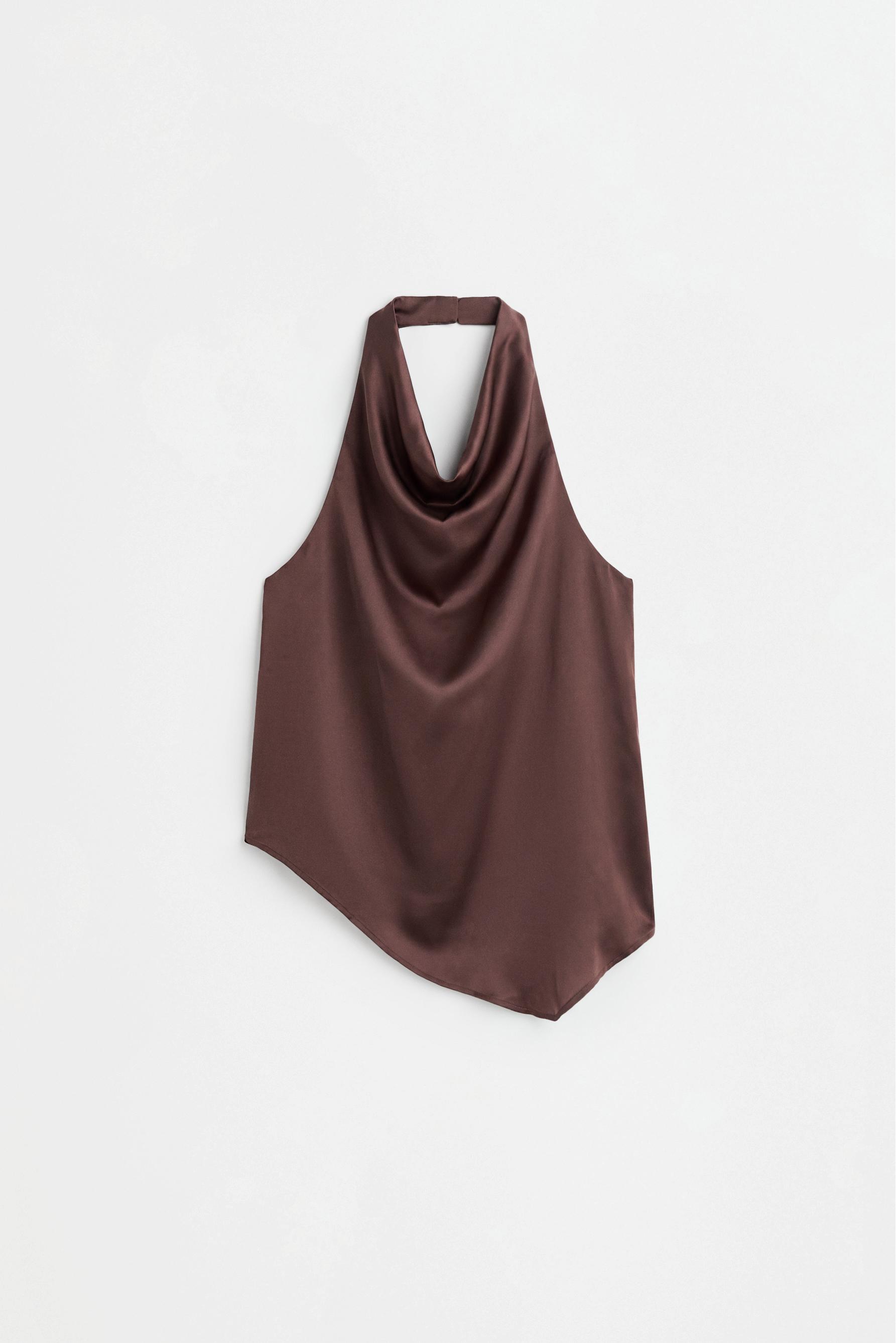 Asymmetric satin top — BROWN