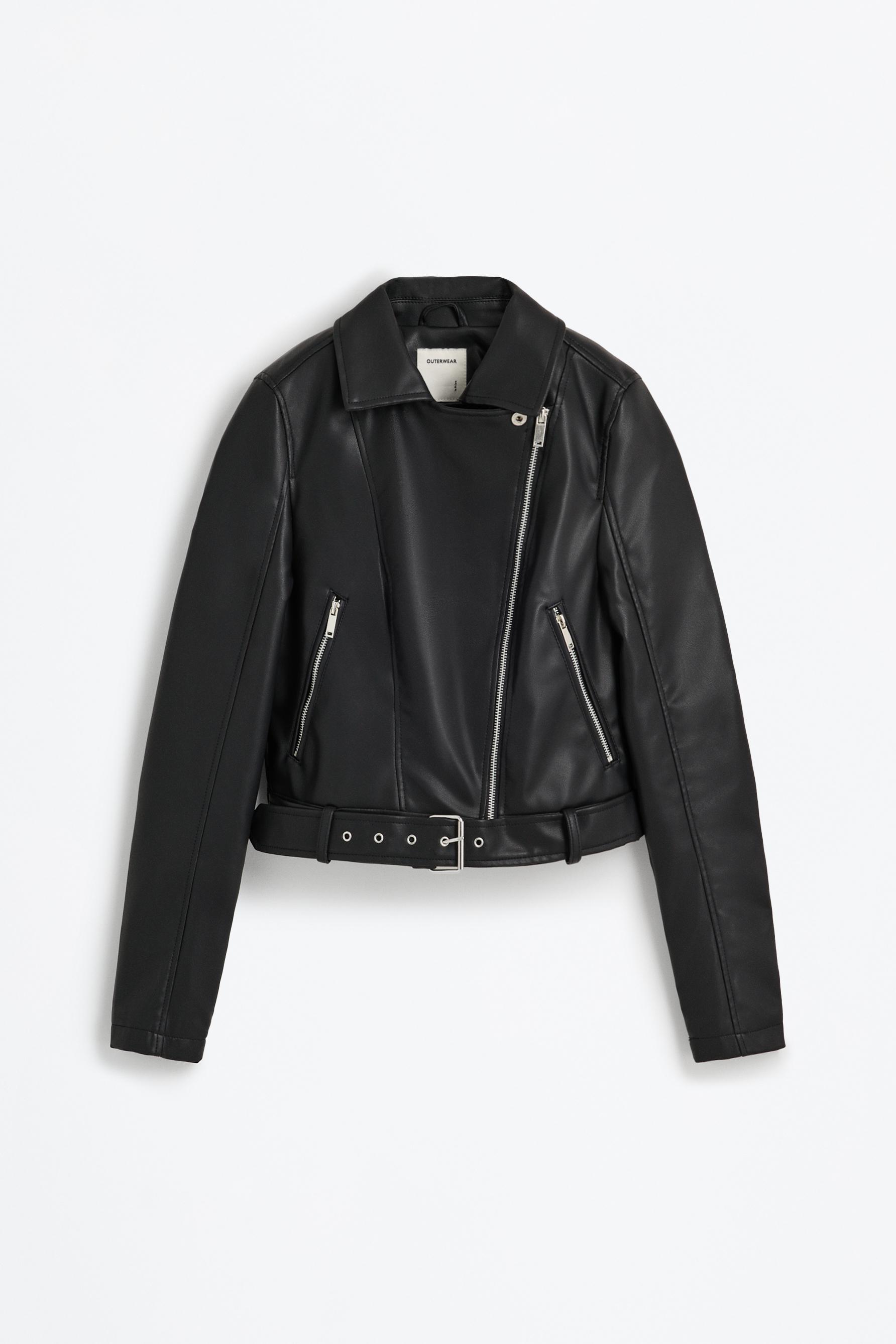 Leather-effect biker jacket — BLACK