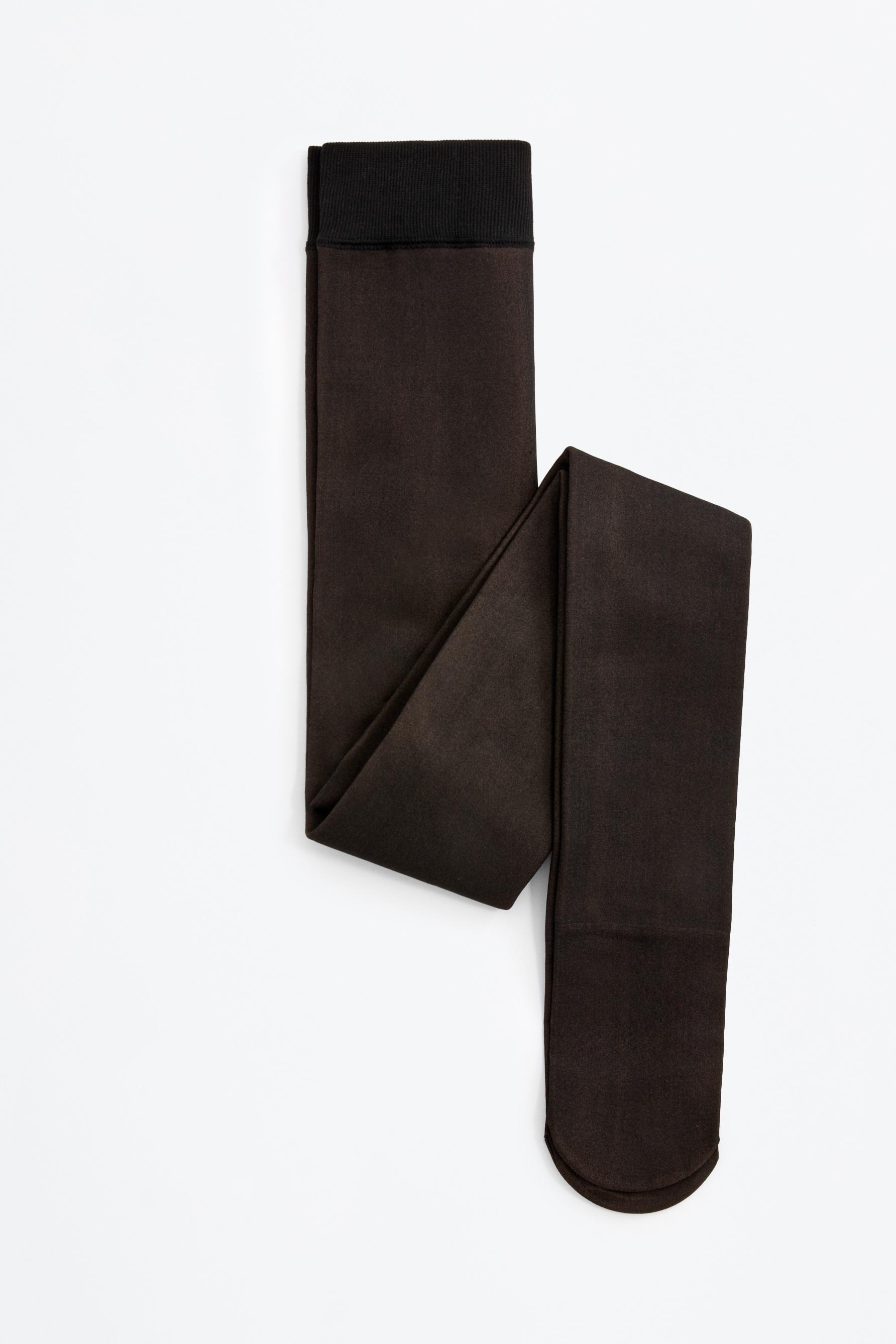 Leather effect fleece tights 200 den — BLACK
