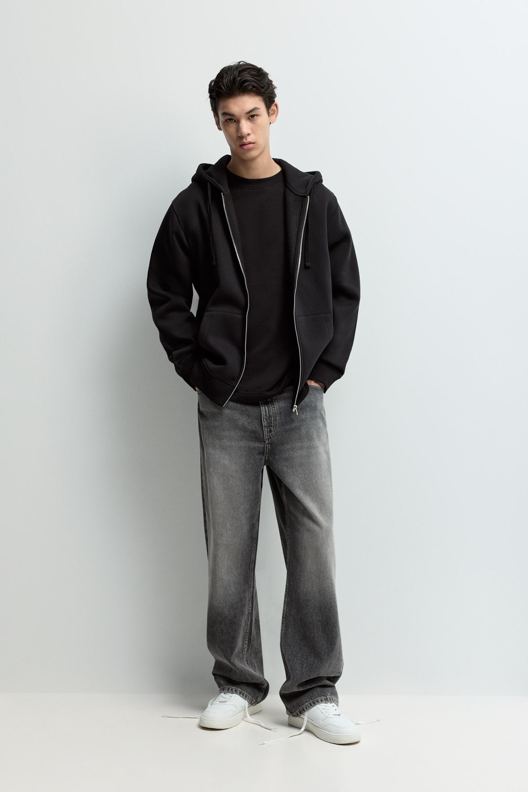 Basic zip-up hoodie — BLACK