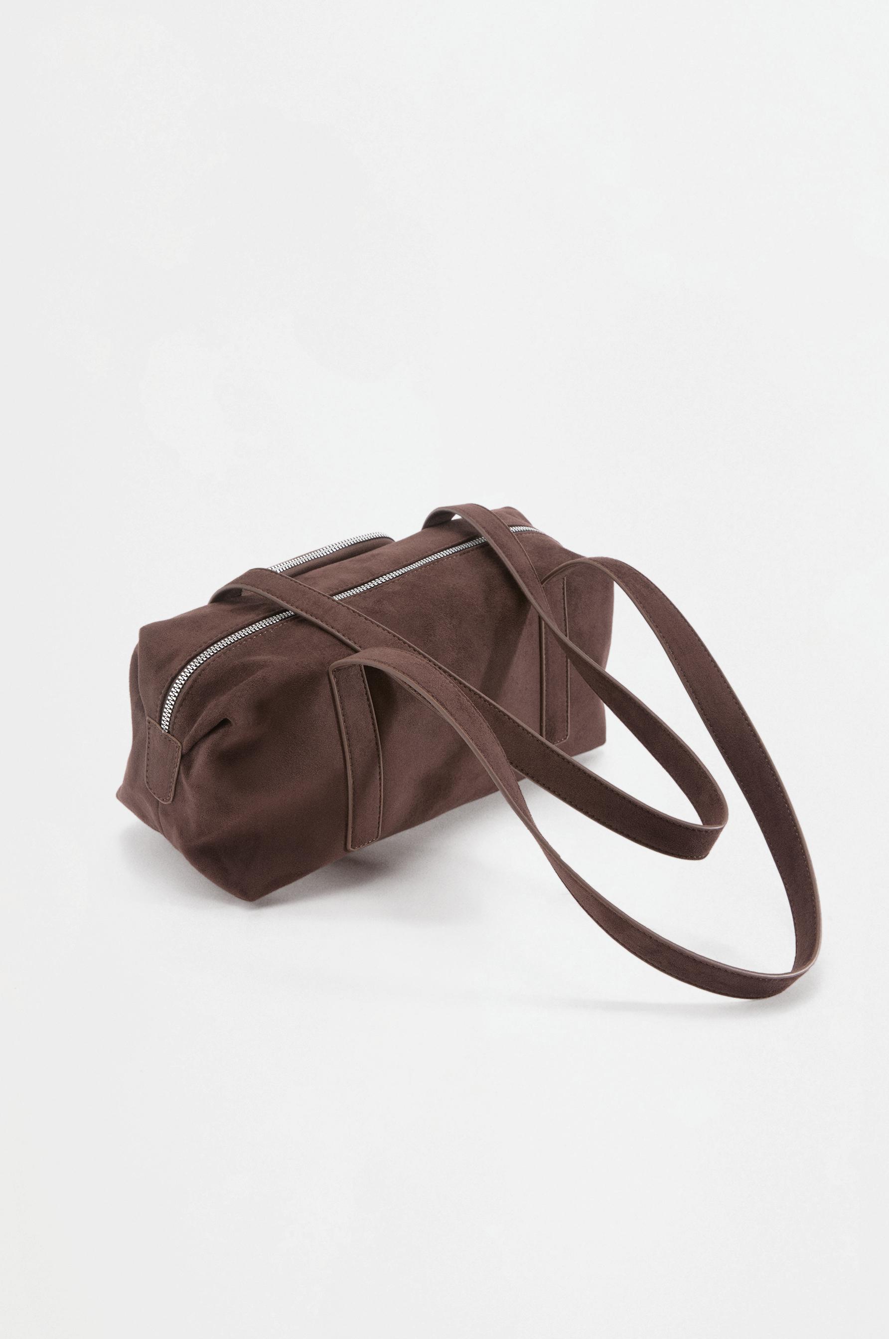 Faux suede shoulder bag — BROWN