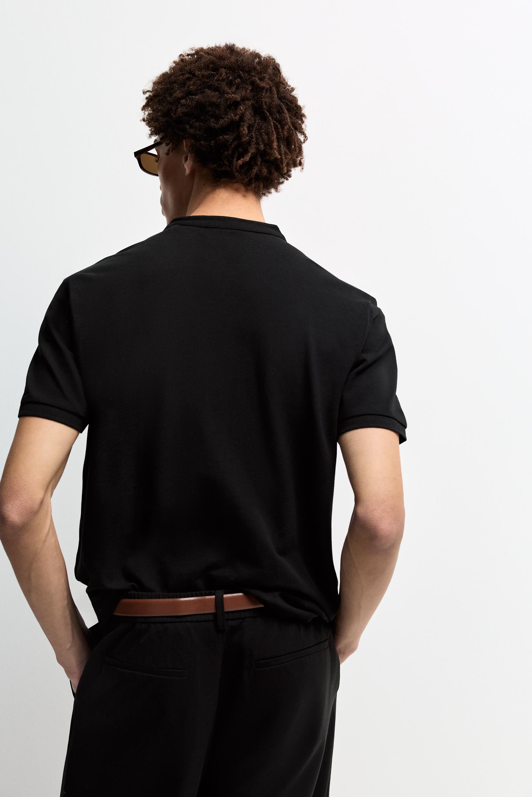Basic stand collar polo shirt — BLACK