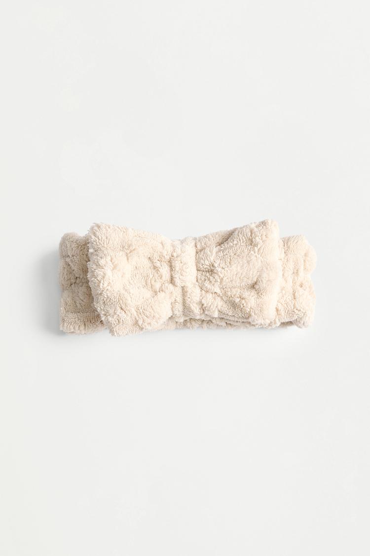 Terry bow headband — BEIGE