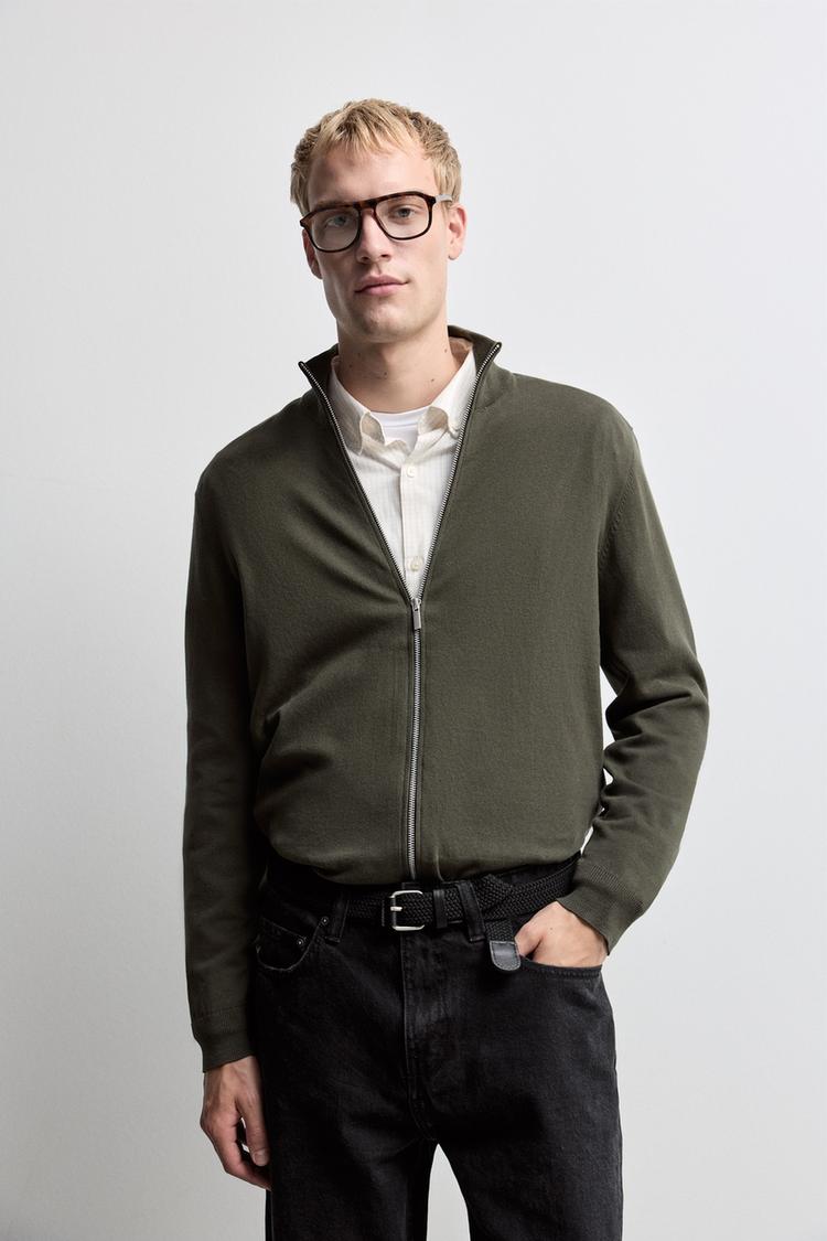 Mock-neck zip sweater — DARK GREEN
