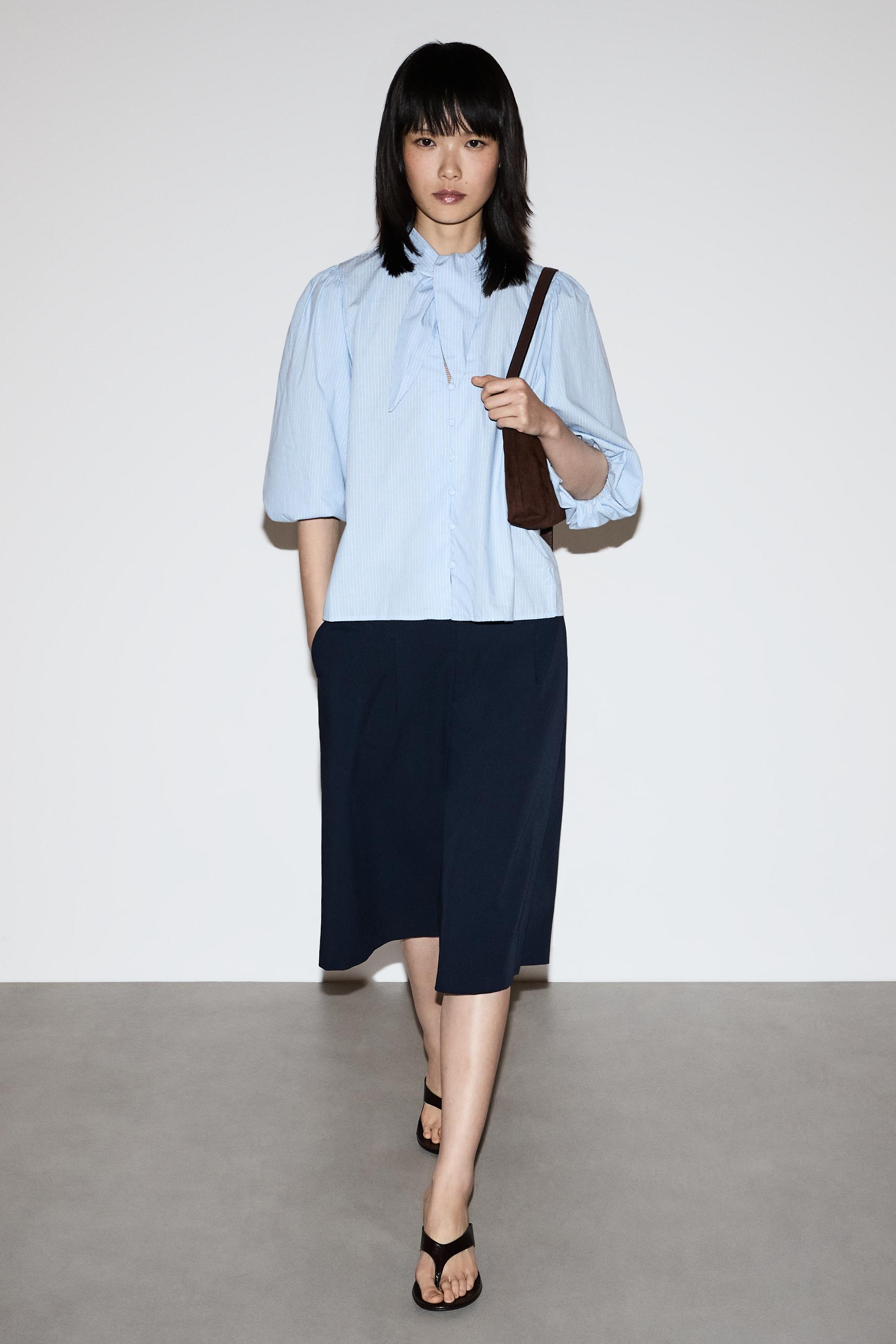 Tie-neck shirt — PALE BLUE