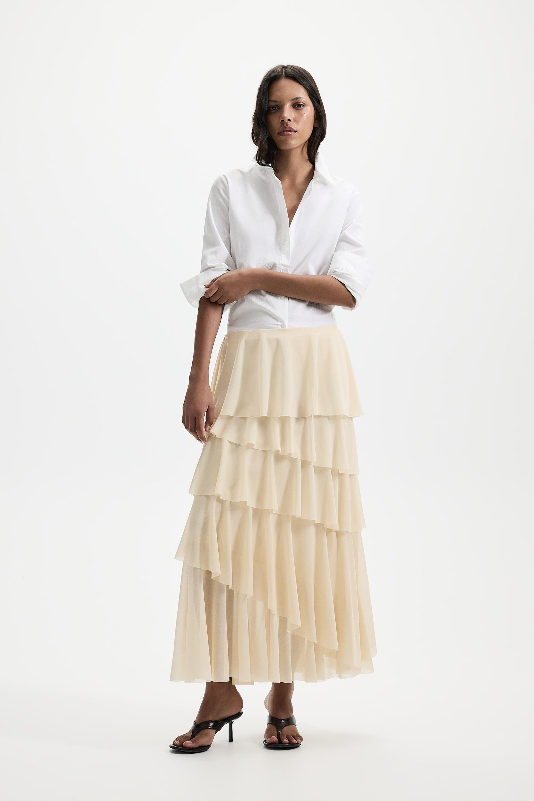 Ruffled midi skirt — ECRU