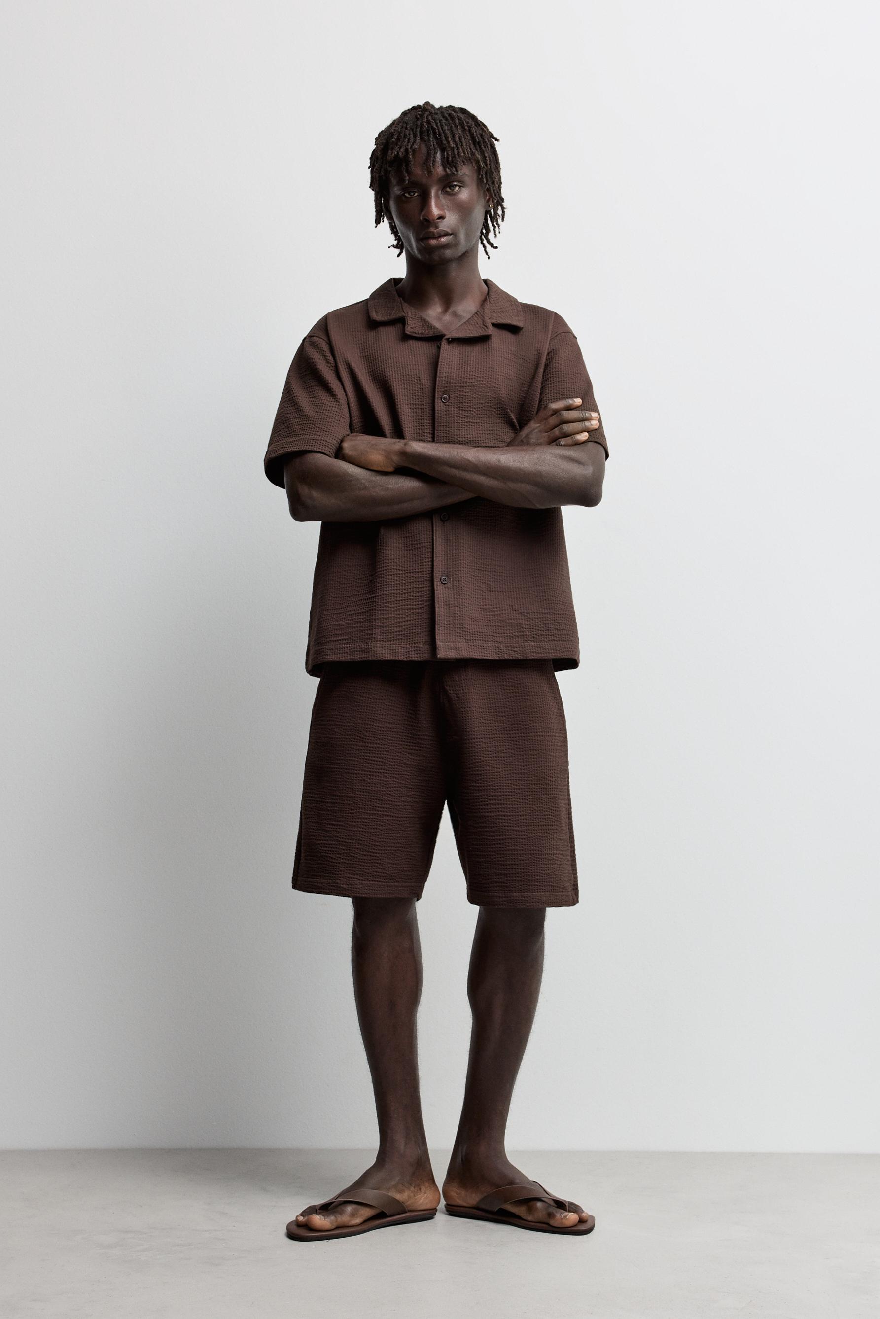 Seersucker Bermuda shorts — CHOCOLATE