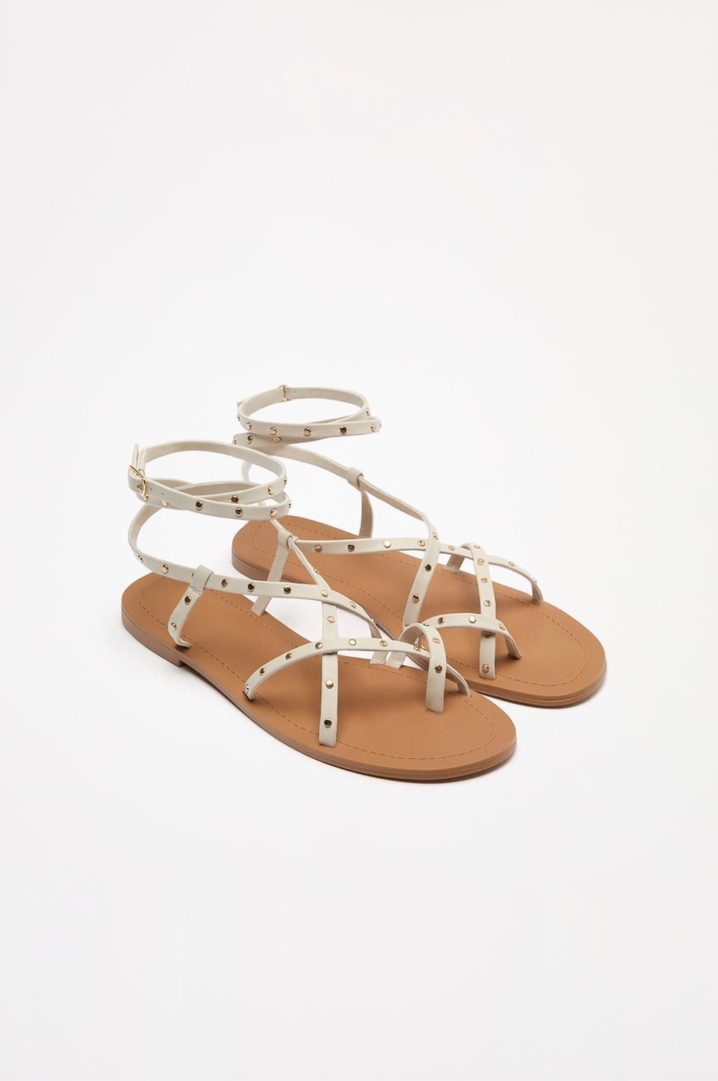 Flat sandals with rhinestone straps