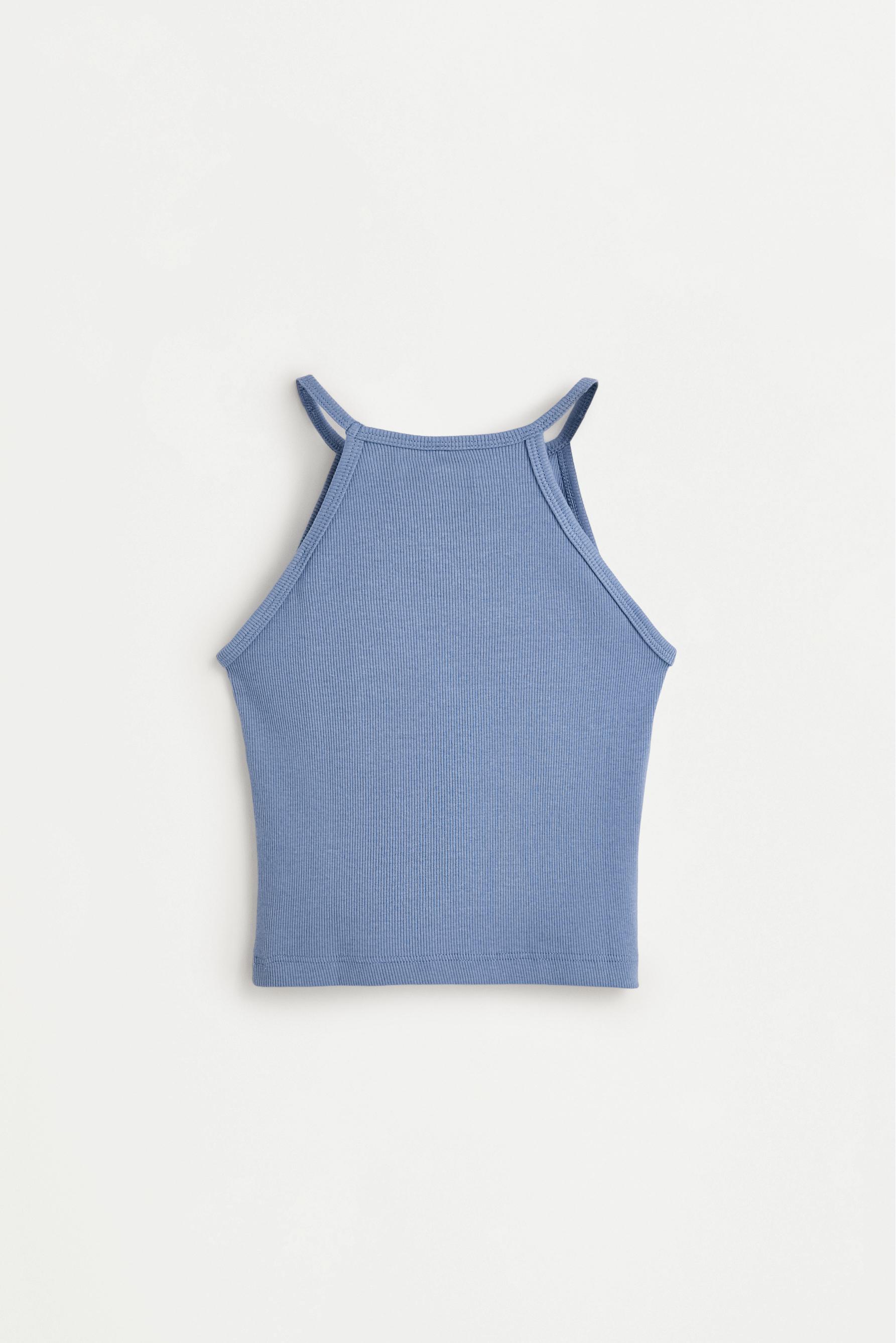 Ribbed applique top — STEEL BLUE