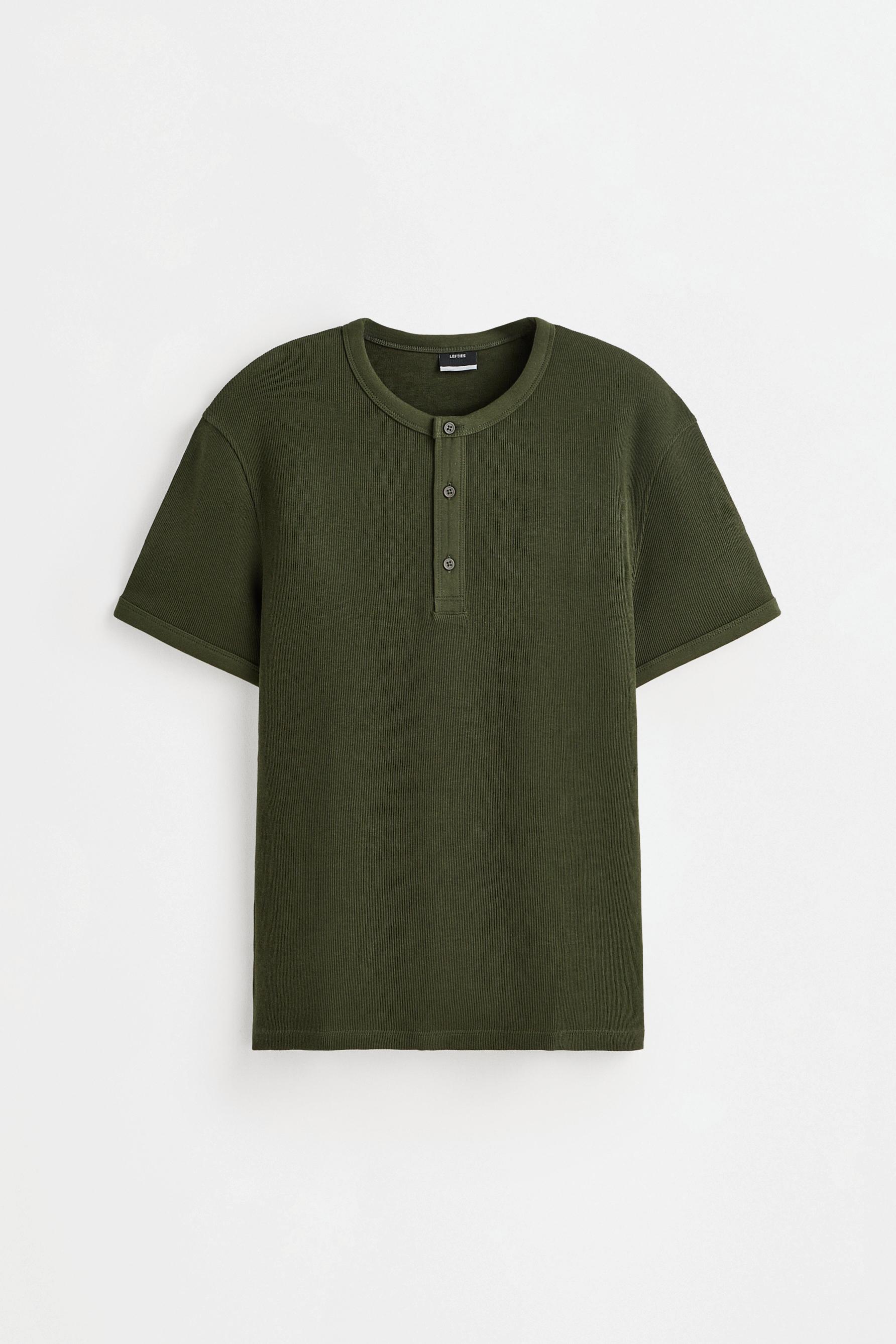 Textured henley T-shirt — MEDIUM GREEN