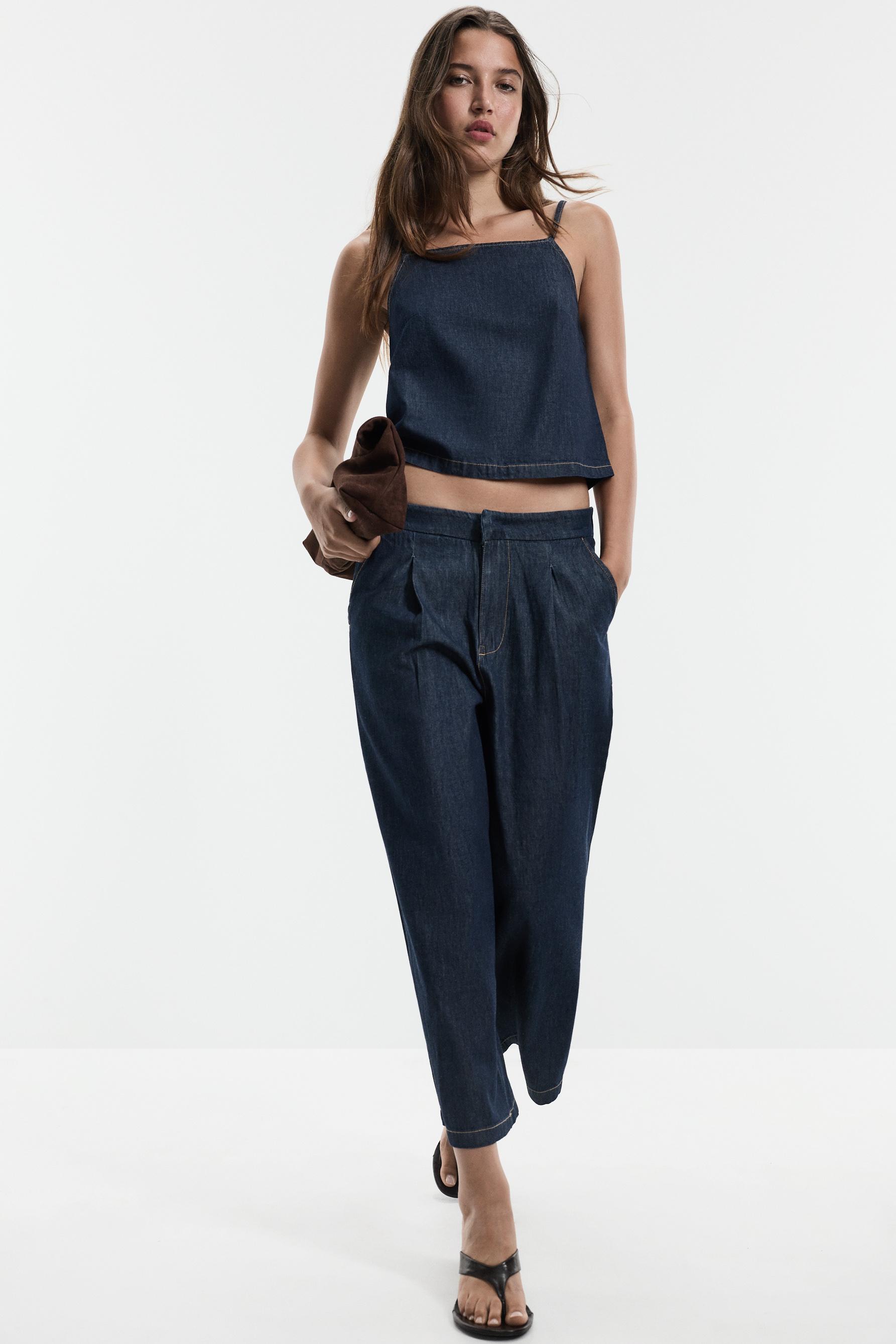 Denim strappy top — NAVY