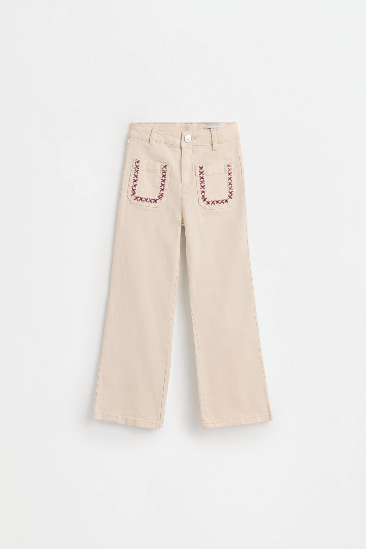 Embroidered bell bottom trousers — BEIGE