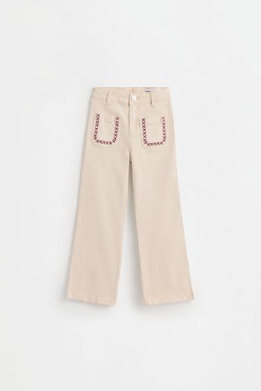 Embroidered bell bottom trousers — BEIGE 1