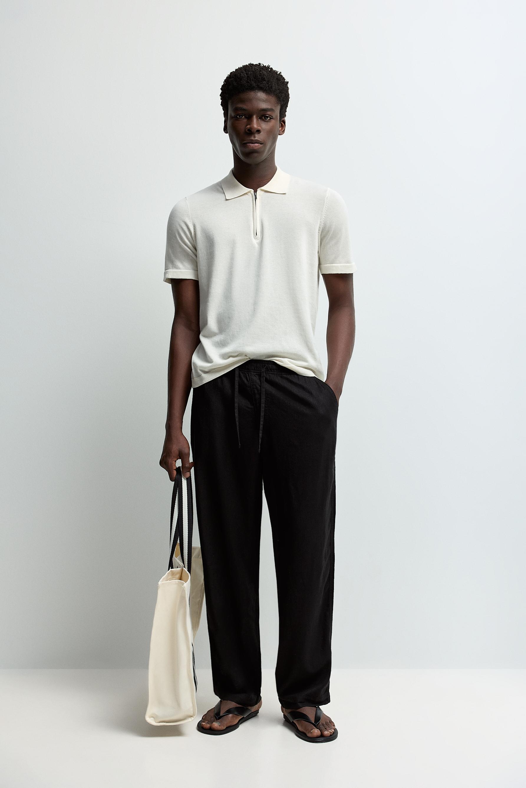 Zip-up knit polo — OFF WHITE