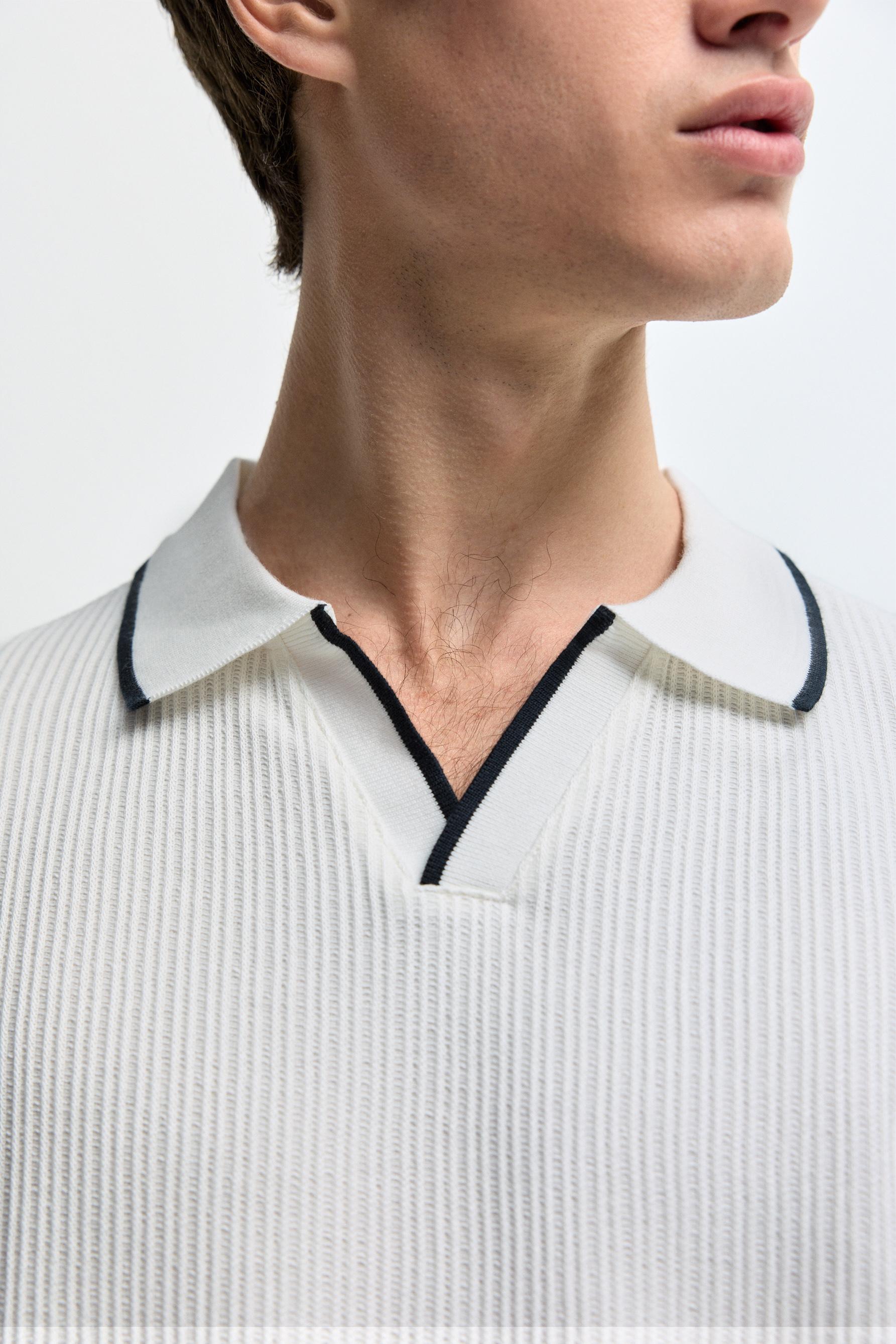 Contrast rib polo shirt — PINKISH WHITE