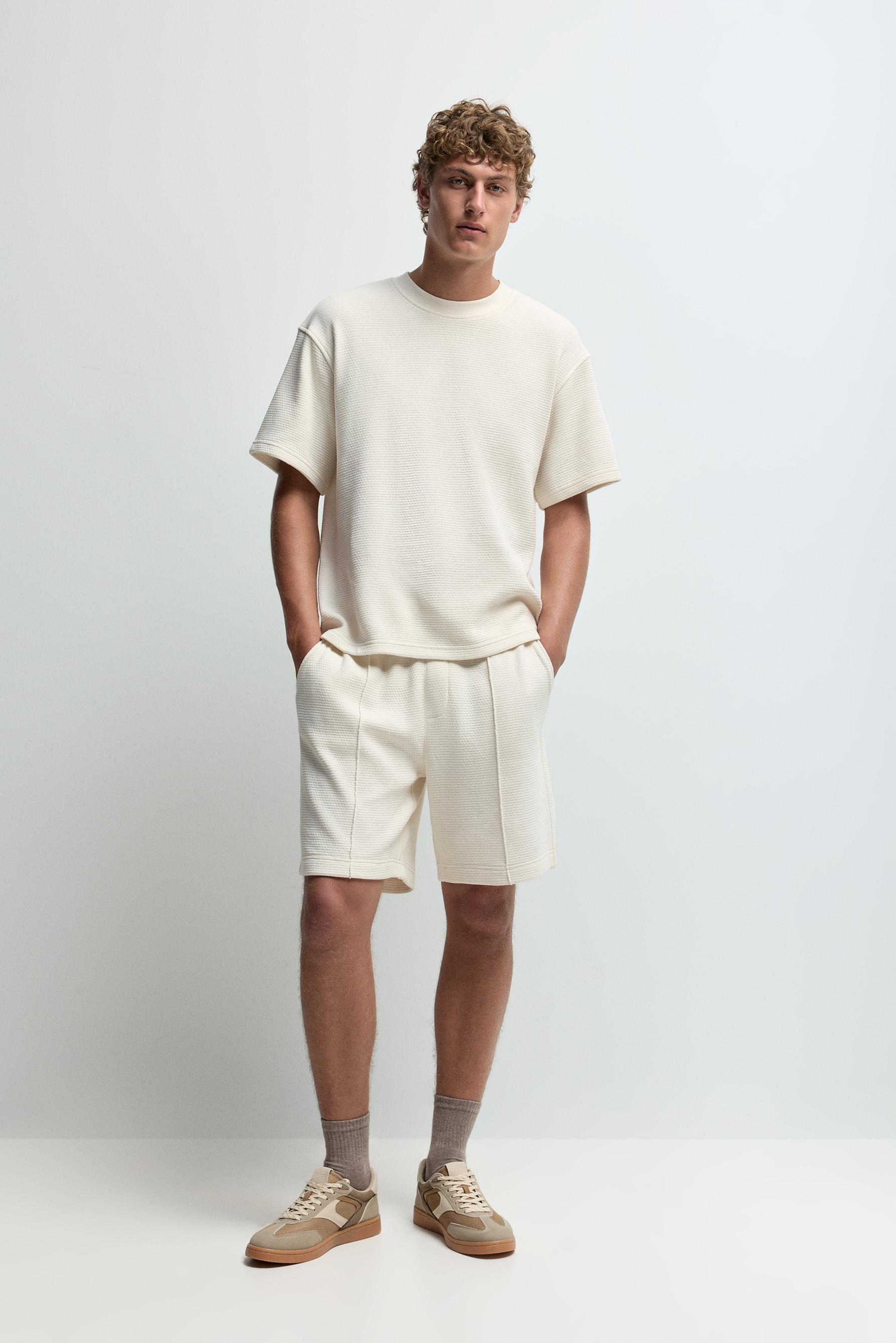 Waffle-textured Bermuda shorts — ECRU