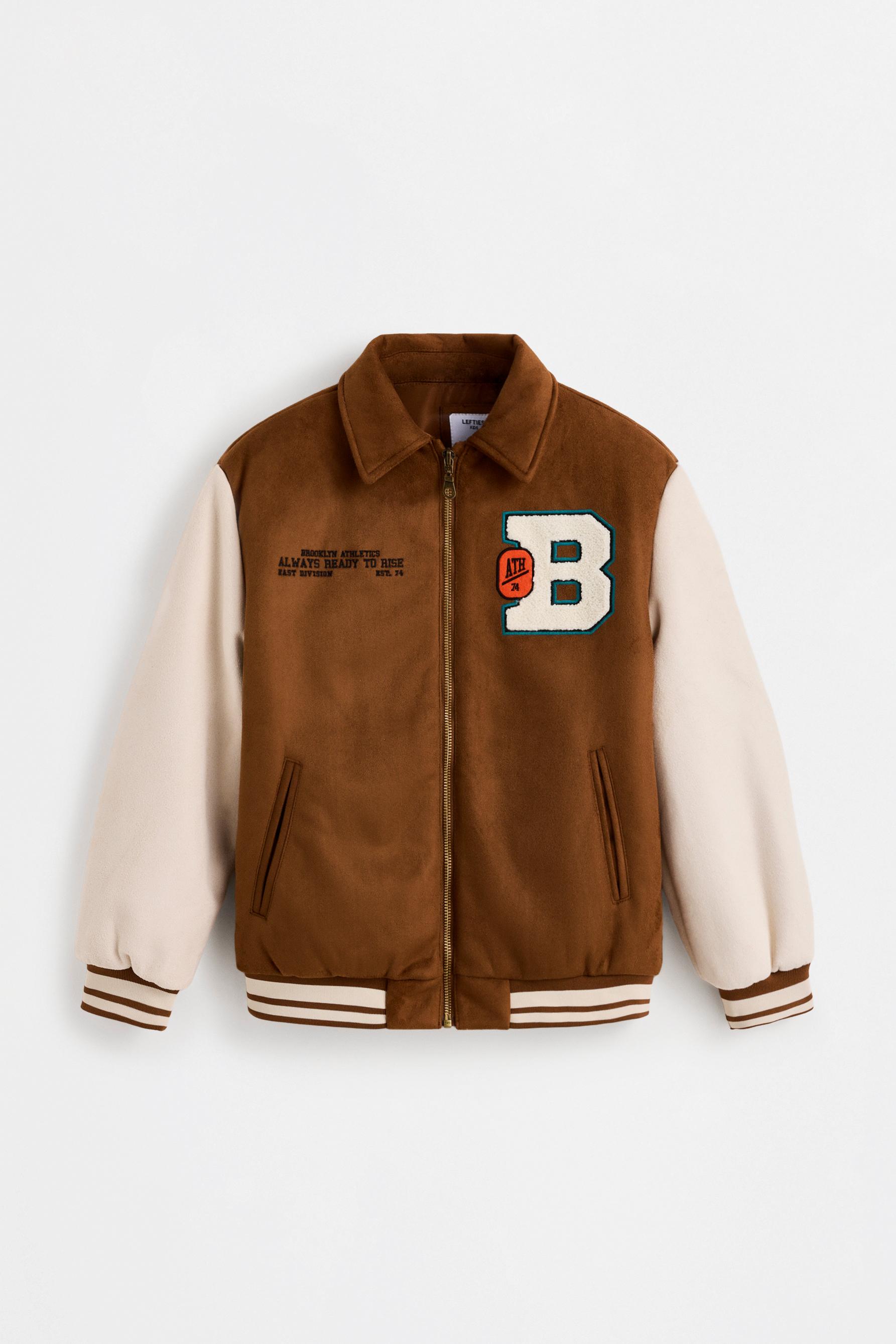 Faux suede patch bomber jacket — TOFFEE
