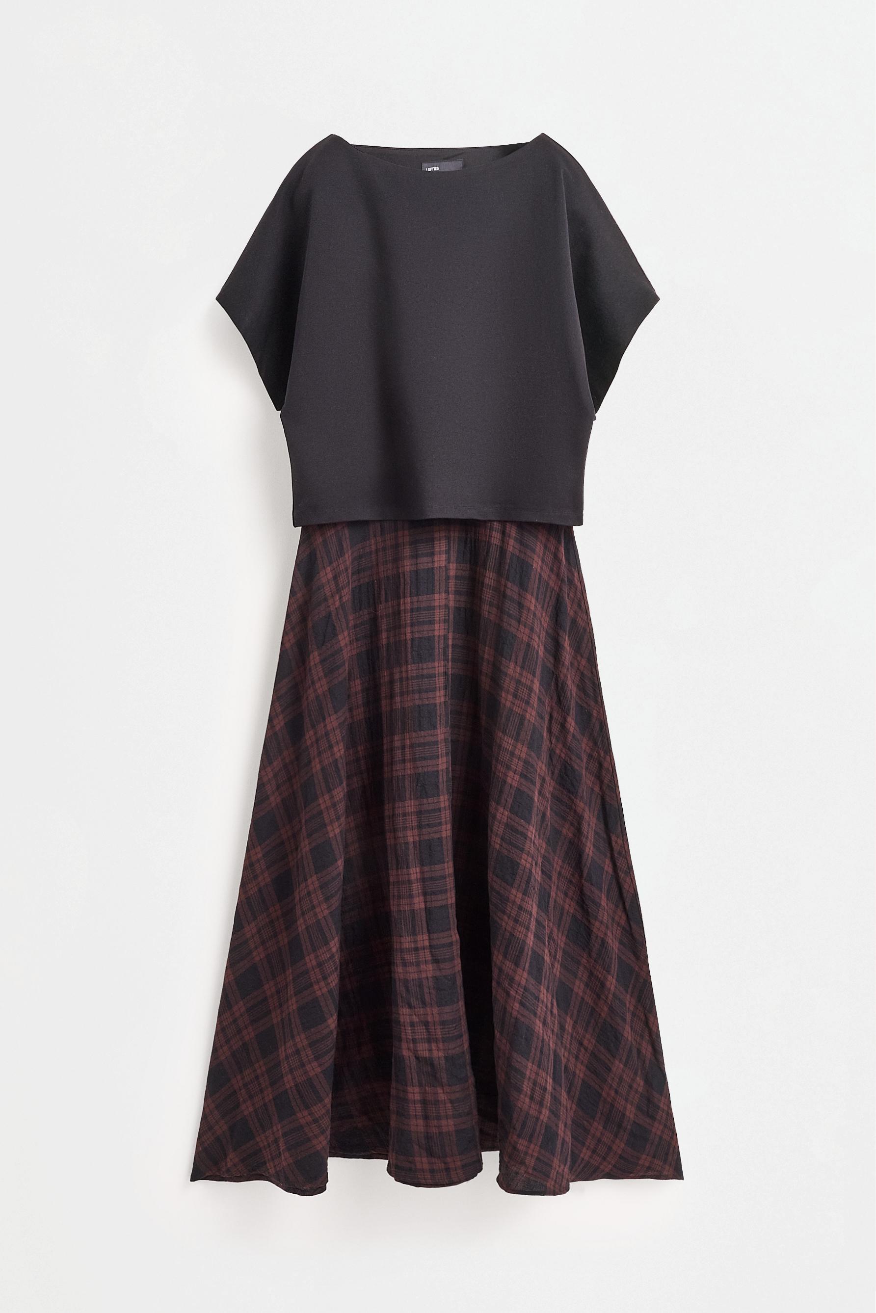Double fabric midi dress — BLACK-BROWN