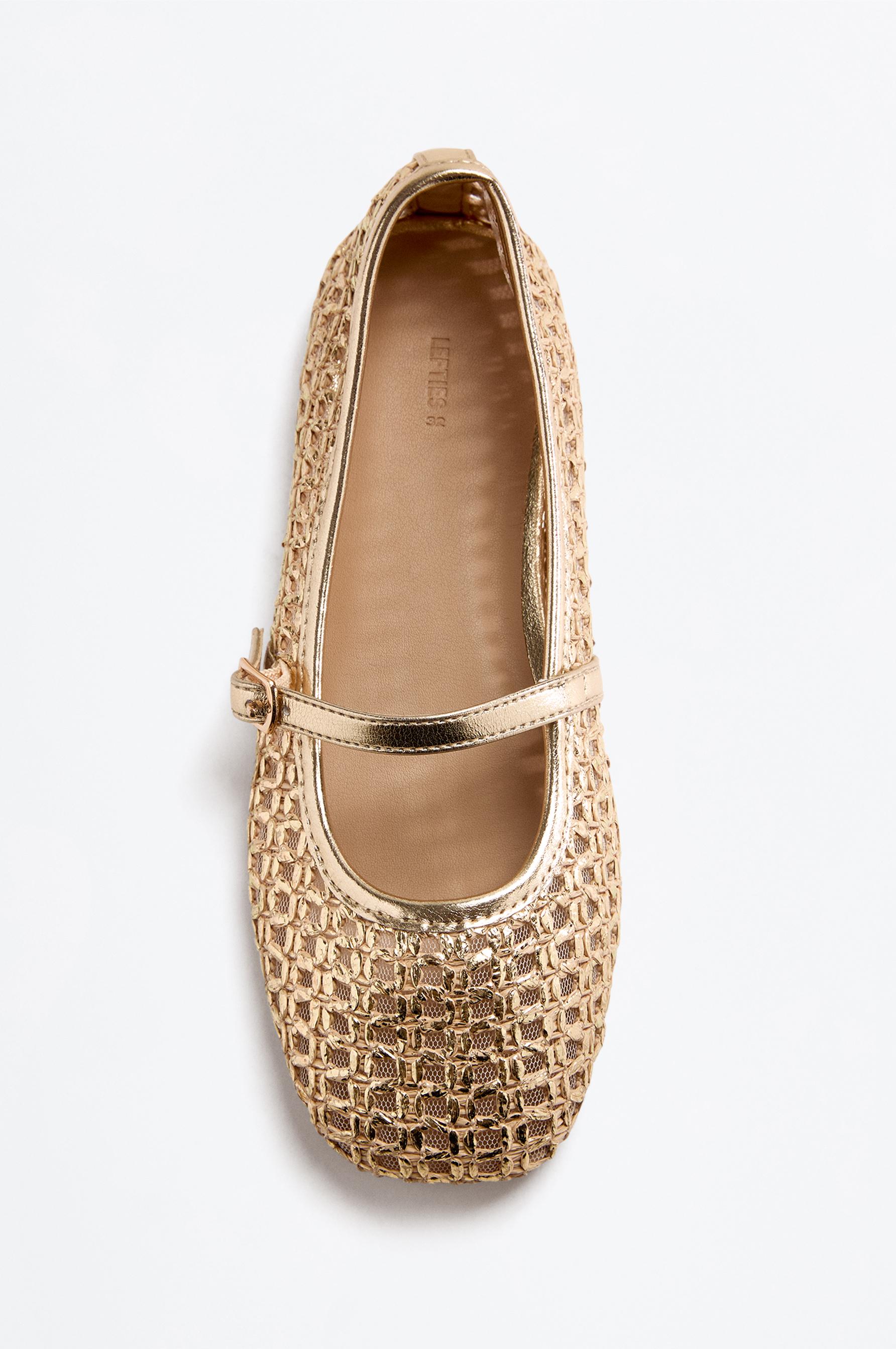 METALLIC MESH BALLET PUMPS — GOLD