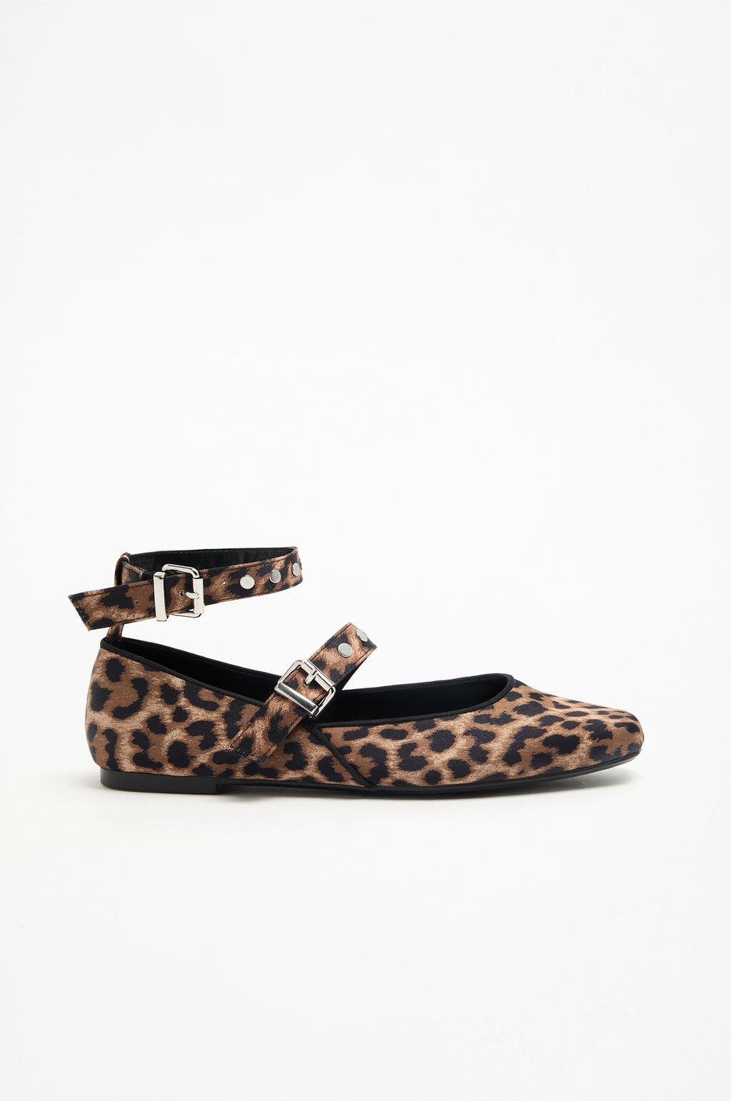 Animal print ballet flats with ankle strap