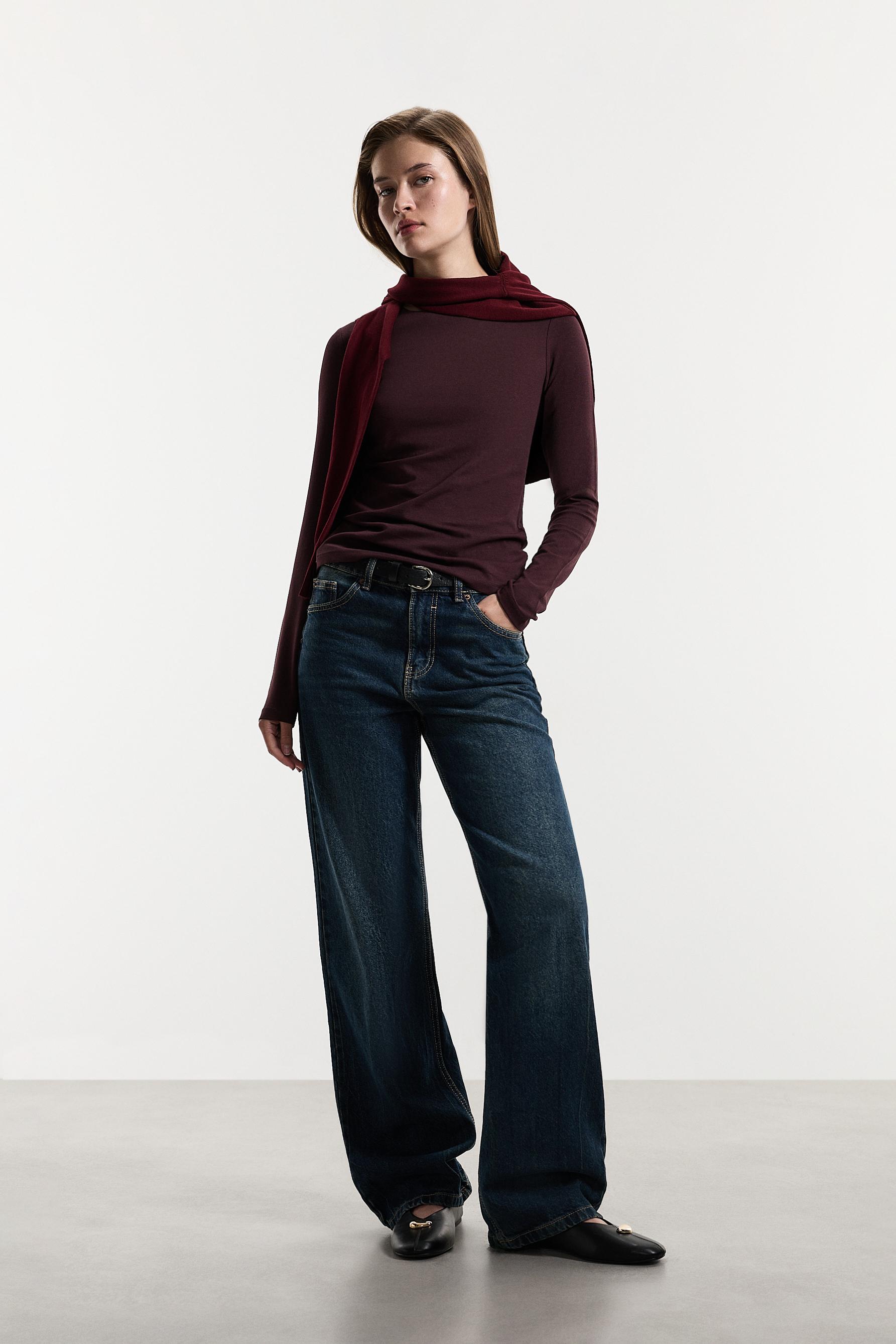 Round neck long sleeve T-shirt — MAROON