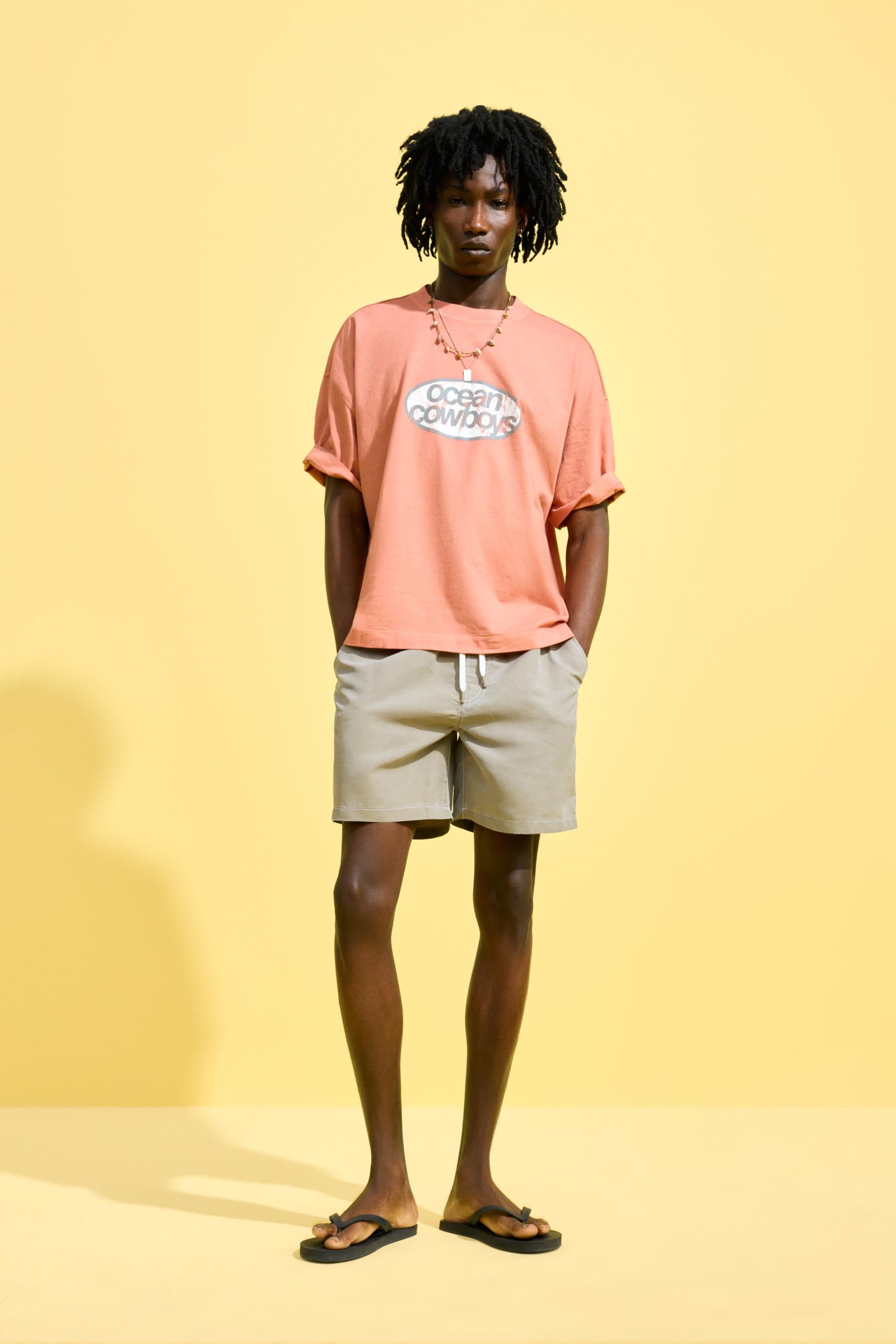 Faded effect printed T-shirt — BRIGHT CORAL