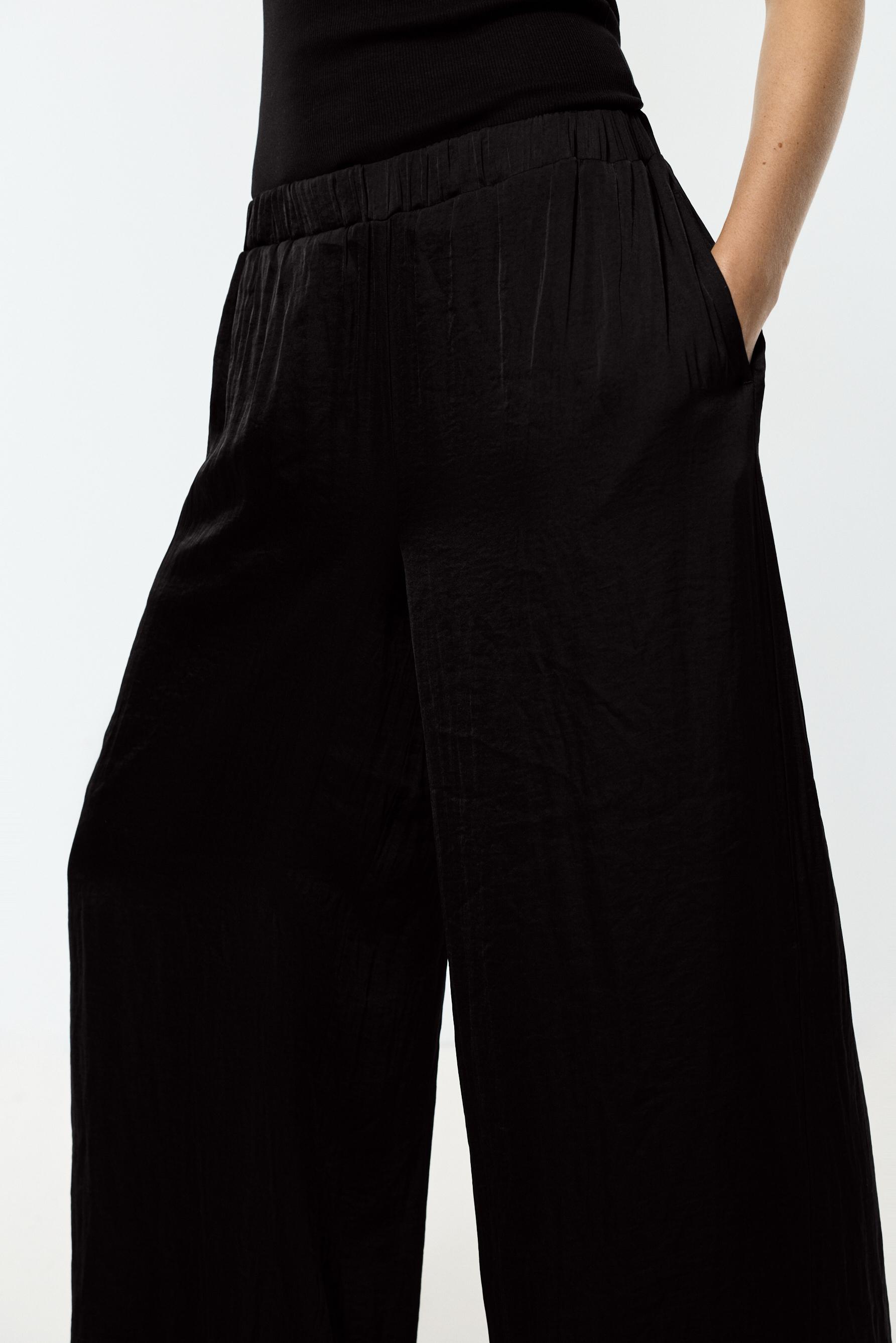Satin palazzo trousers — BLACK