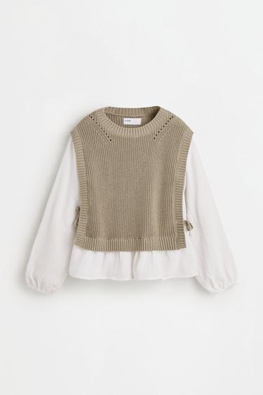 Knit Vest and Blouse Co-ord — PALE KHAKI 1