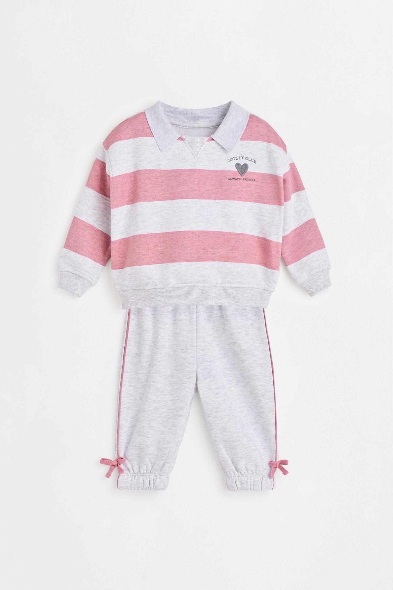 Polo sweatshirt and bow trousers set — GREY MARL