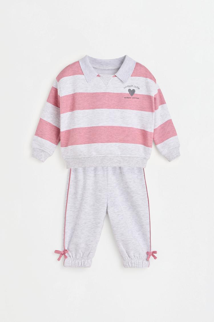 Polo sweatshirt and bow trousers set — GREY MARL