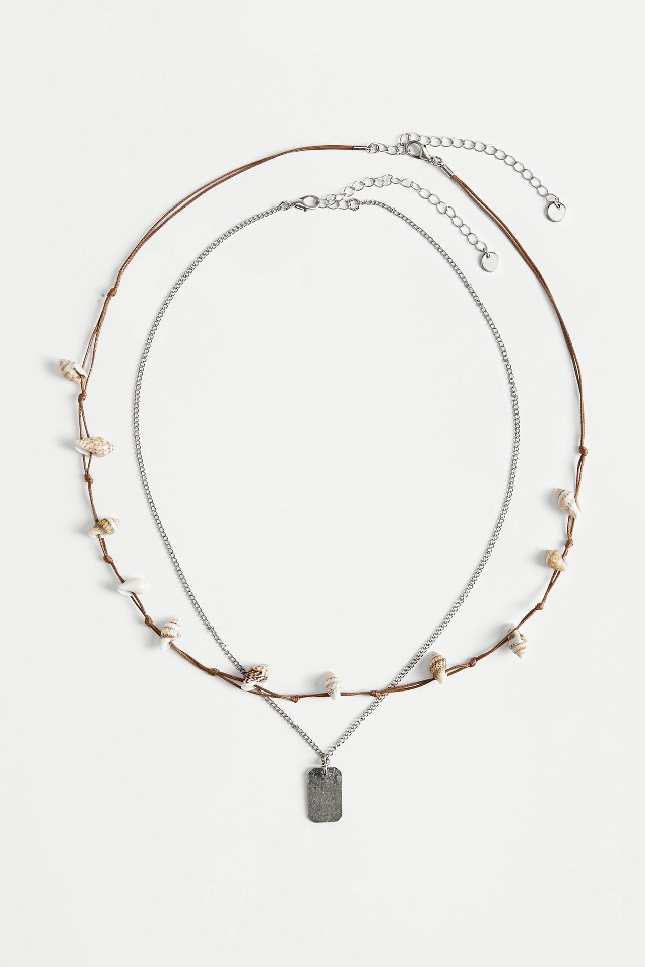 Double-strand seashell pendant necklace — BLACK