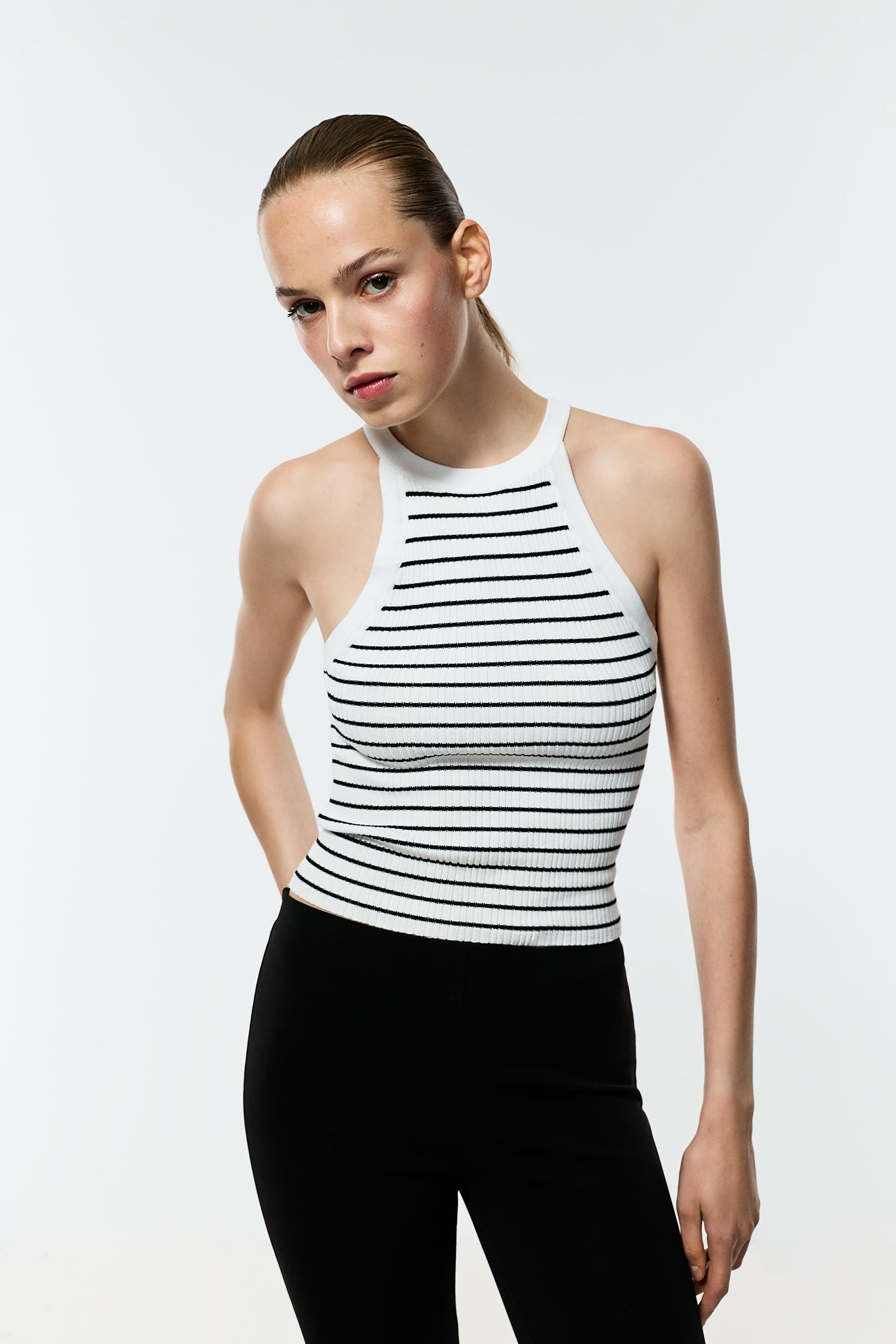 Ribbed halter top — ECRU/BLACK